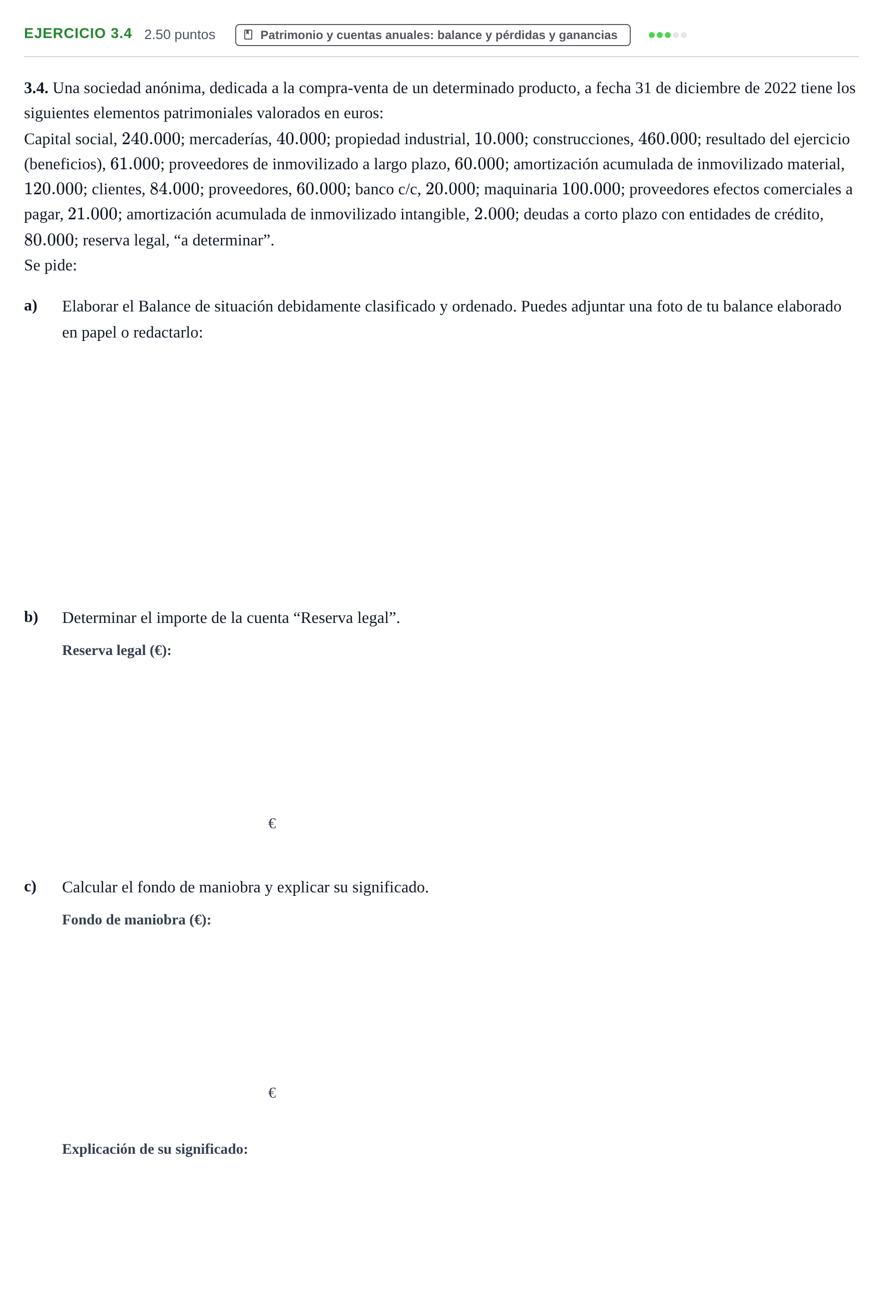 Enunciado: Ejercicio 3.4 · Empresa y Diseño de Modelos de Negocio PAU Castilla-La Mancha Ordinaria 2023