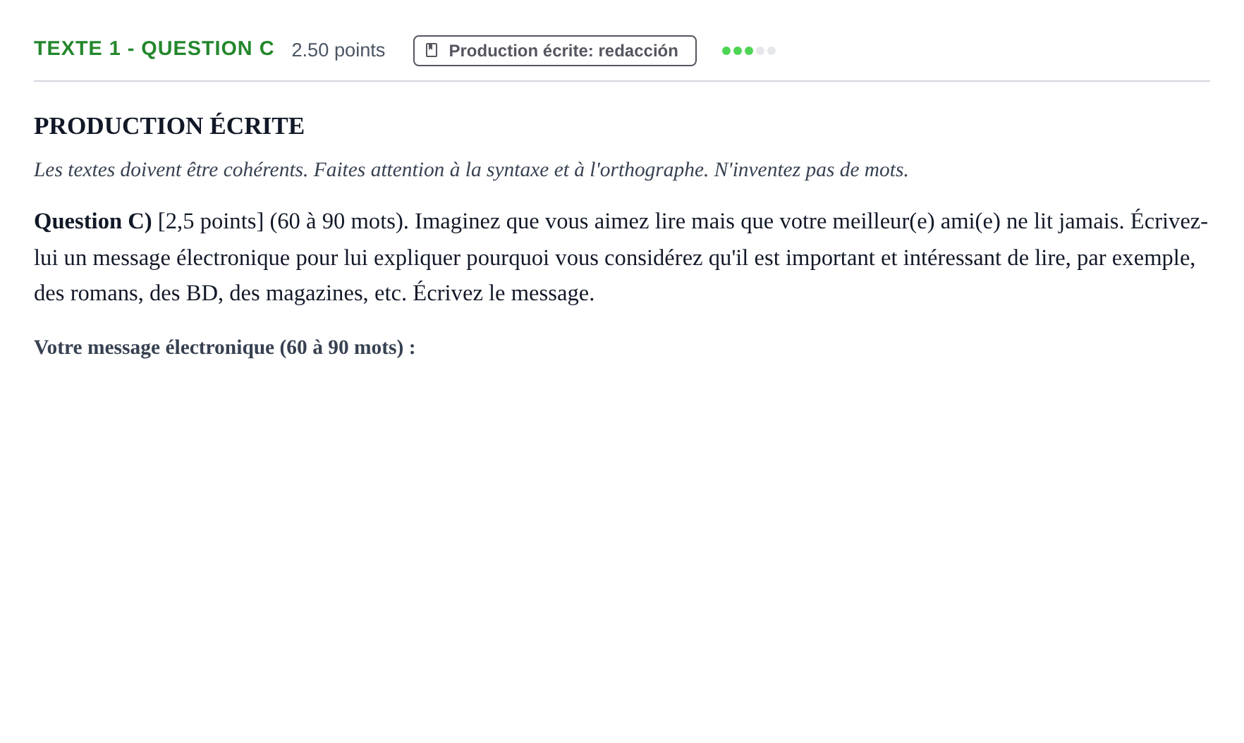 Enunciado: Ejercicio Texte 1 - Question C · Francés PAU Castilla-La Mancha Extraordinaria 2023
