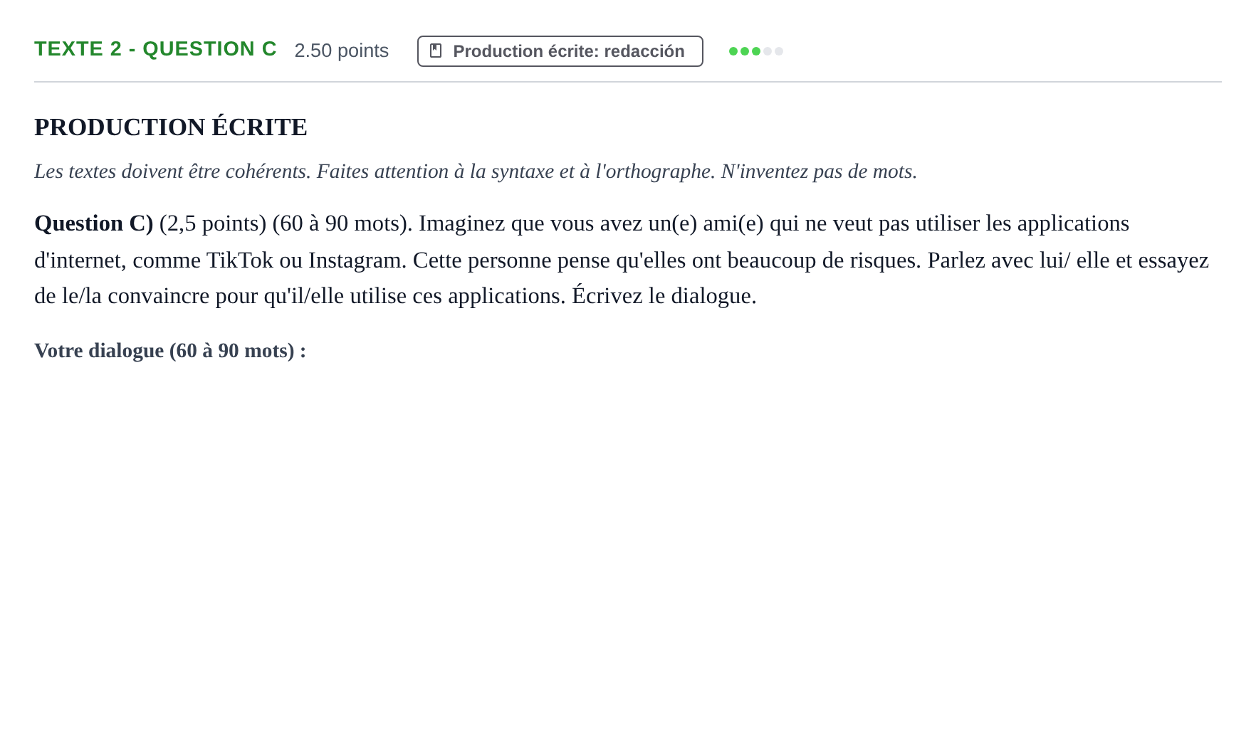 Enunciado: Ejercicio Texte 2 - Question C · Francés PAU Castilla-La Mancha Extraordinaria 2023