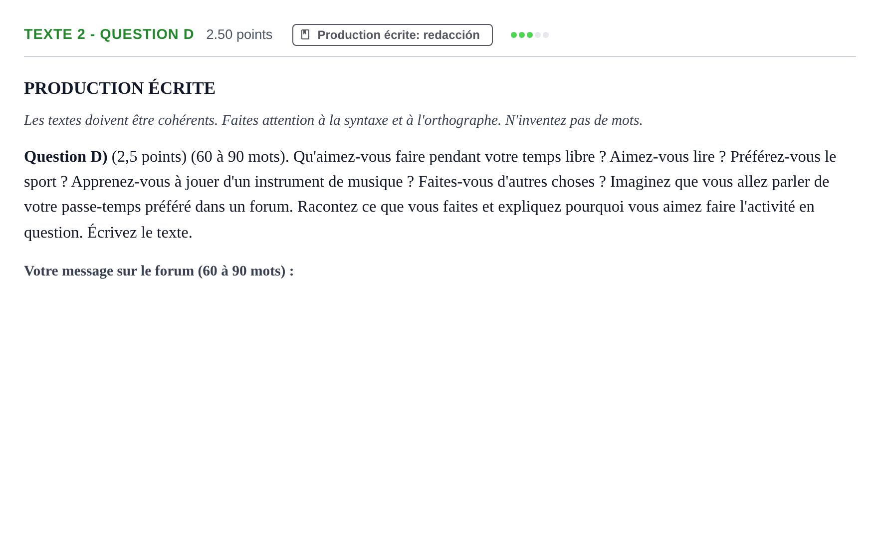 Enunciado: Ejercicio Texte 2 - Question D · Francés PAU Castilla-La Mancha Extraordinaria 2023