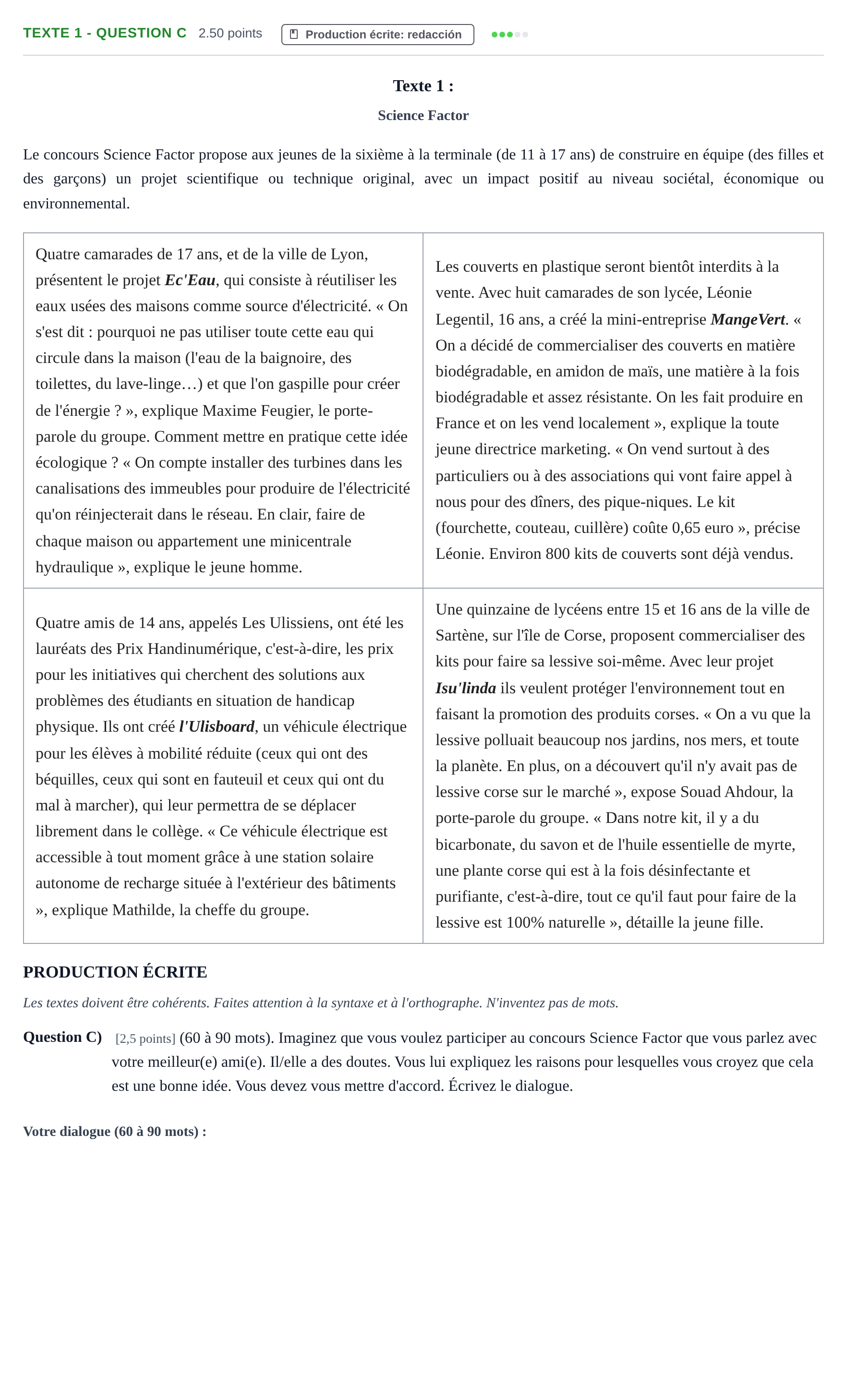 Enunciado: Ejercicio Texte 1 - Question C · Francés PAU Castilla-La Mancha Ordinaria 2023