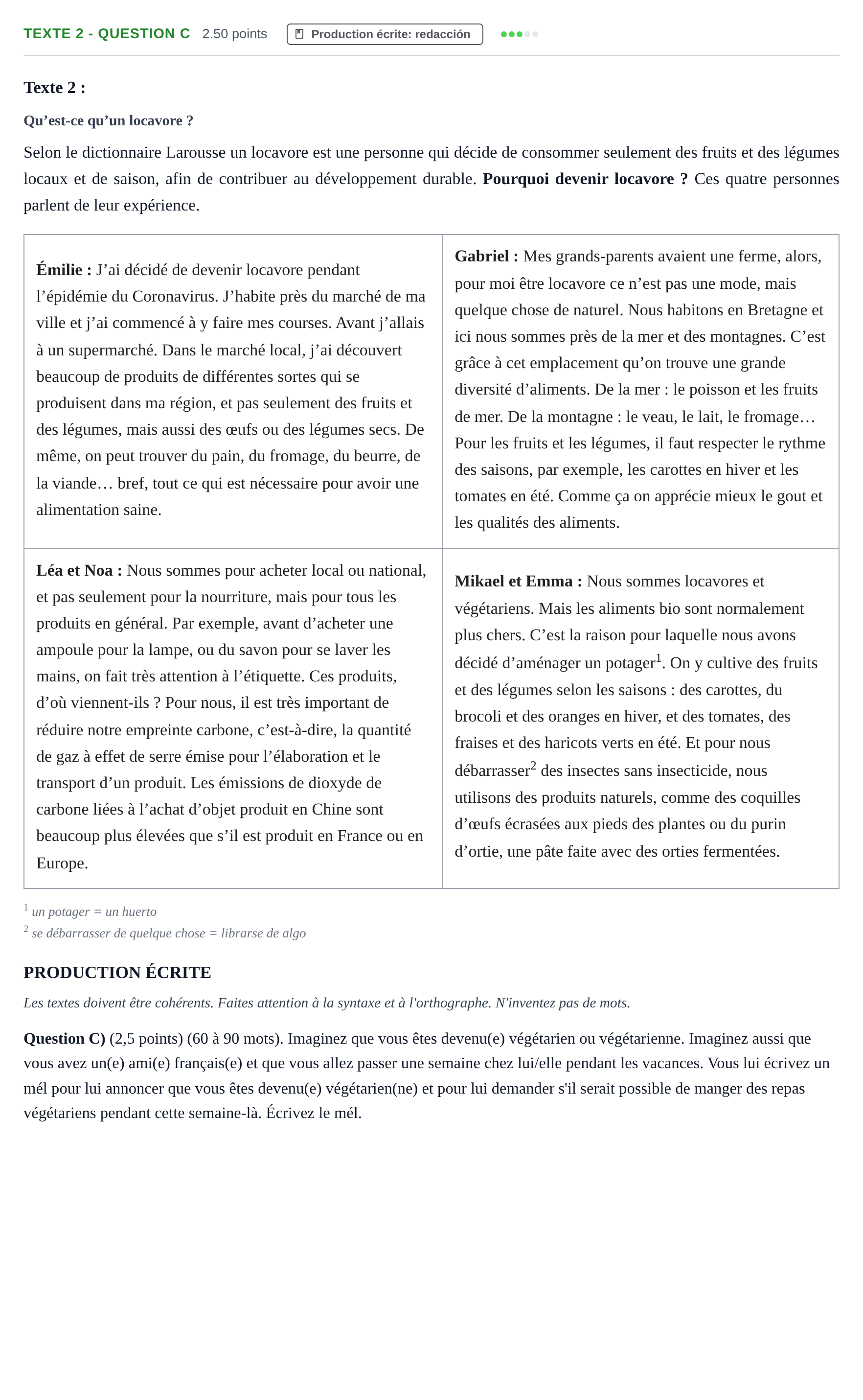 Enunciado: Ejercicio Texte 2 - Question C · Francés PAU Castilla-La Mancha Ordinaria 2023