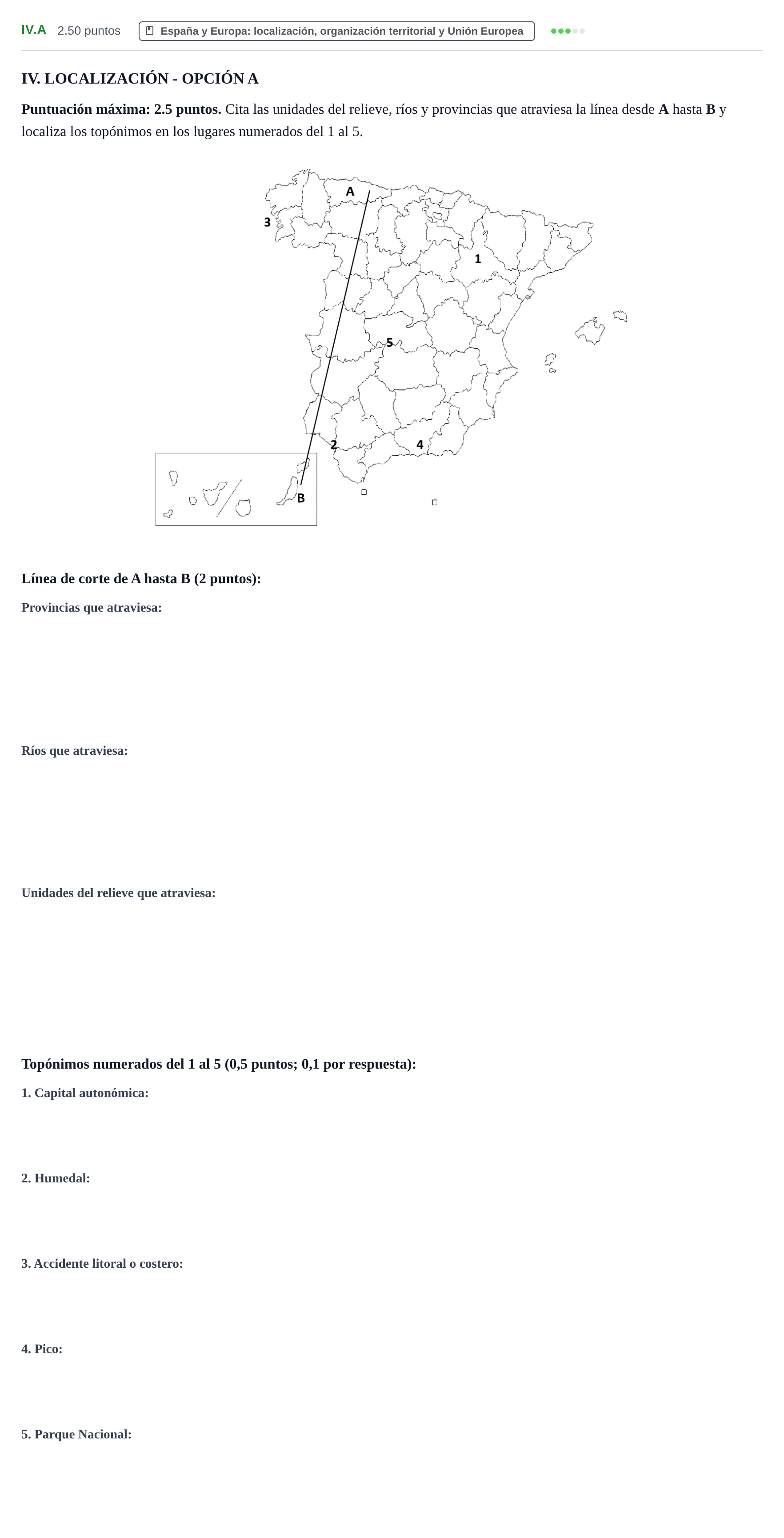 Enunciado: Ejercicio IV.A · Geografía PAU Castilla-La Mancha Extraordinaria 2023