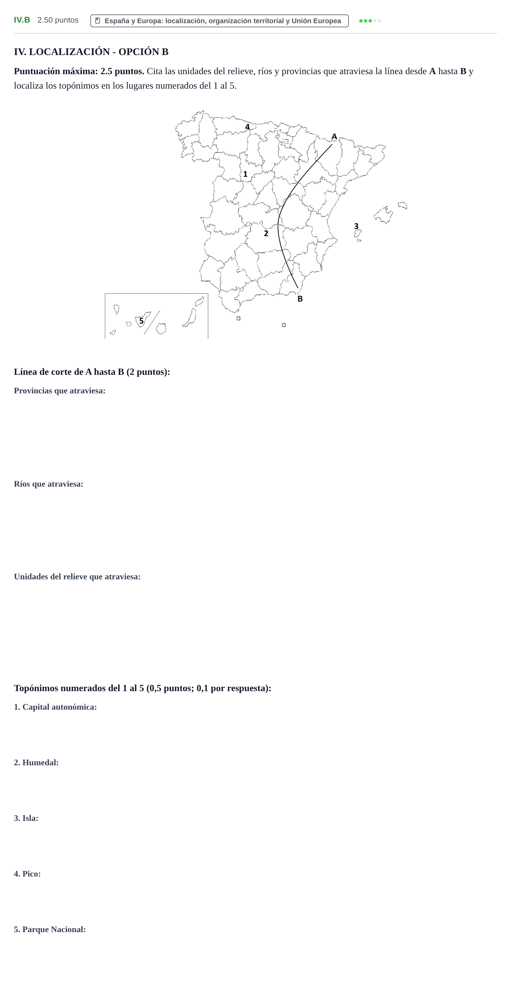 Enunciado: Ejercicio IV.B · Geografía PAU Castilla-La Mancha Extraordinaria 2023