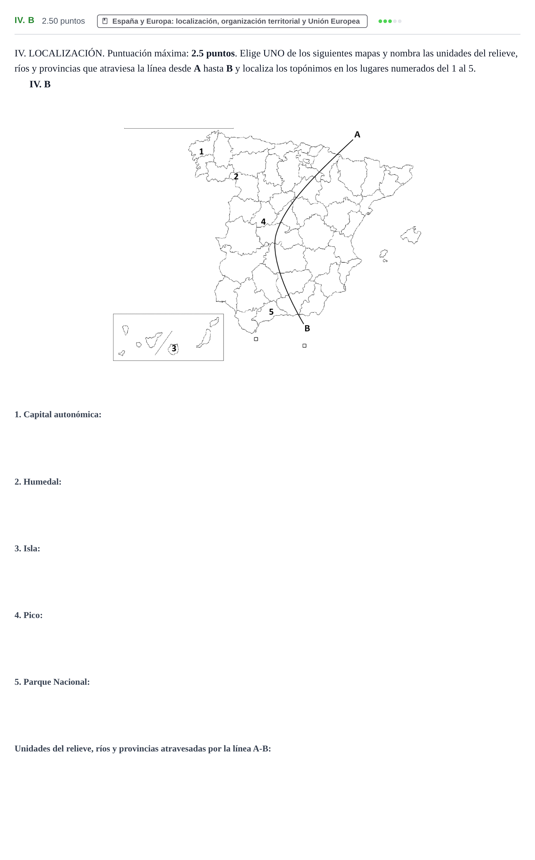 Enunciado: Ejercicio IV. B · Geografía PAU Castilla-La Mancha Ordinaria 2023