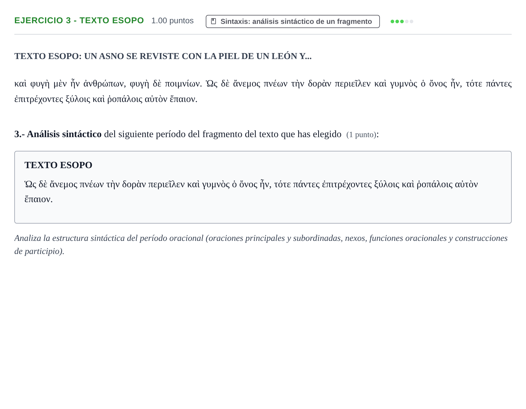 Enunciado: Ejercicio 3 - Texto Esopo · Griego II PAU Castilla-La Mancha Extraordinaria 2023
