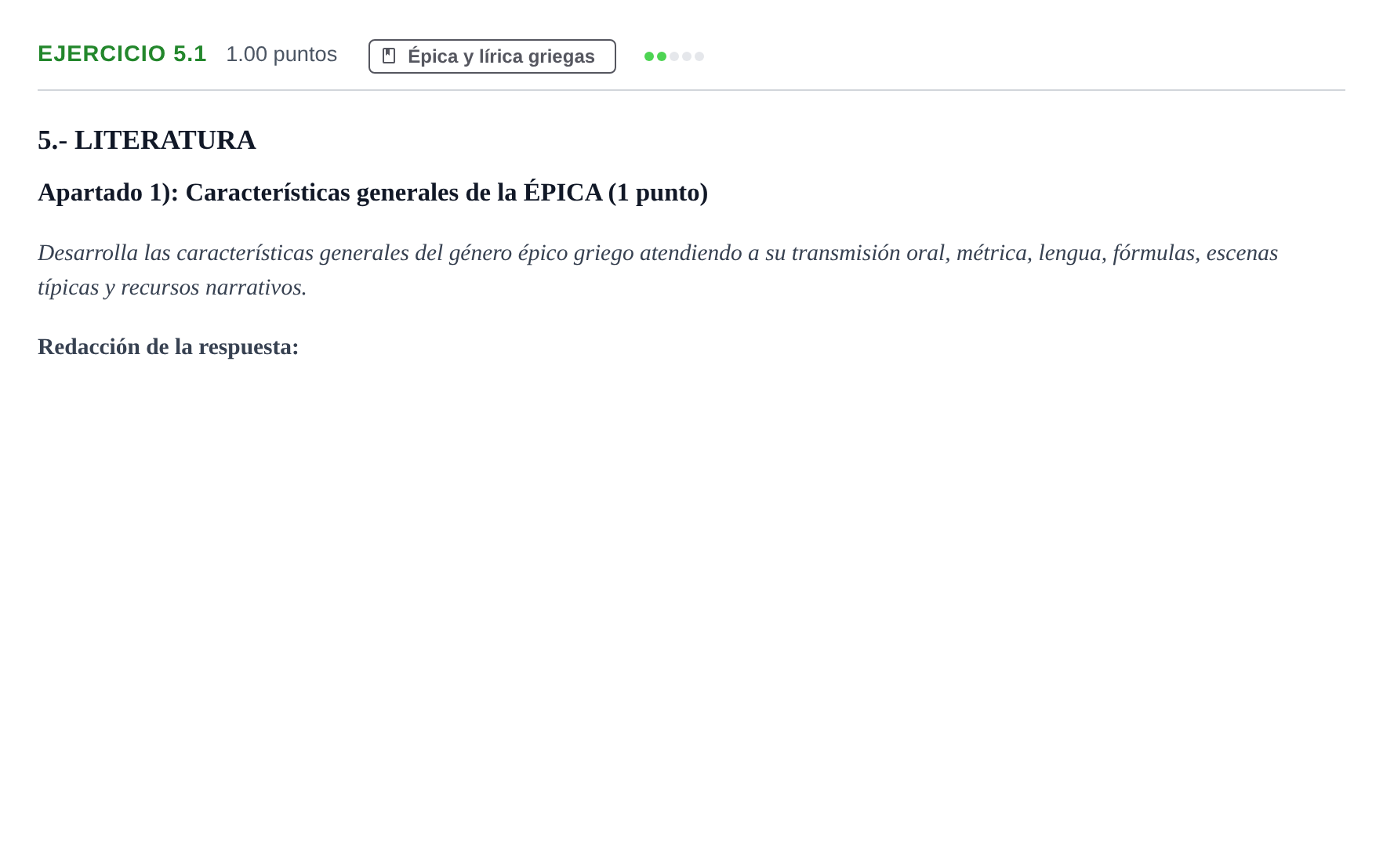 Enunciado: Ejercicio 5.1 - Épica · Griego II PAU Castilla-La Mancha Extraordinaria 2023