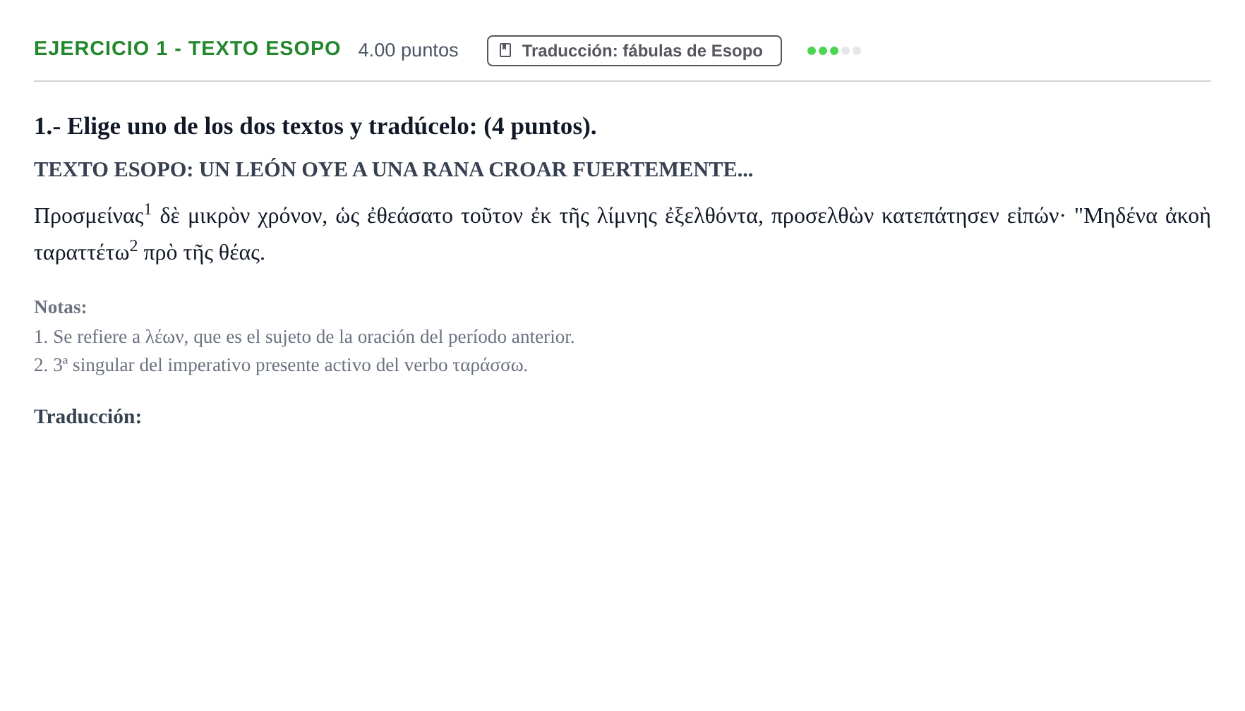 Enunciado: Ejercicio 1 - Texto Esopo · Griego II PAU Castilla-La Mancha Ordinaria 2023