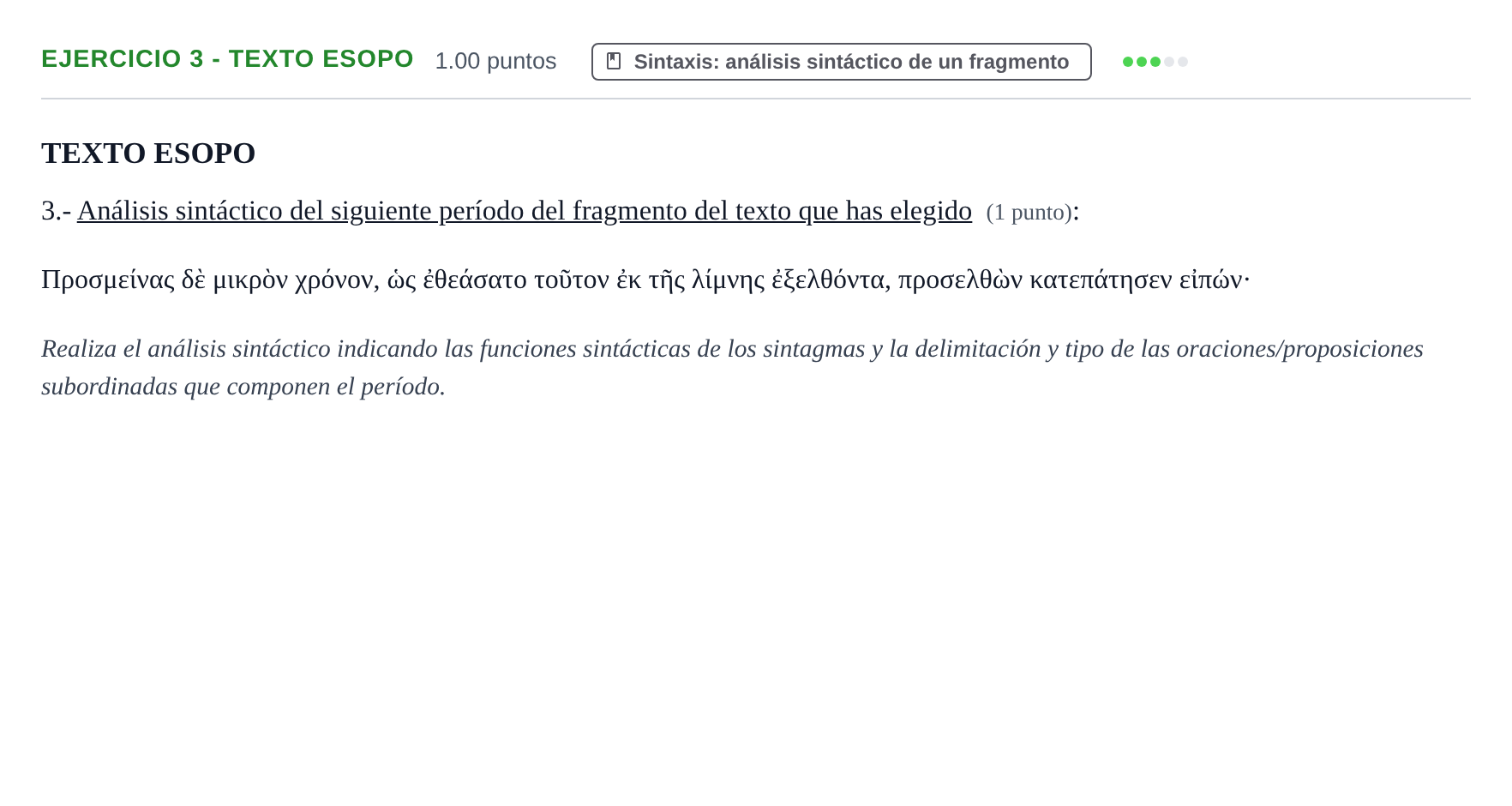 Enunciado: Ejercicio 3 - Texto Esopo · Griego II PAU Castilla-La Mancha Ordinaria 2023