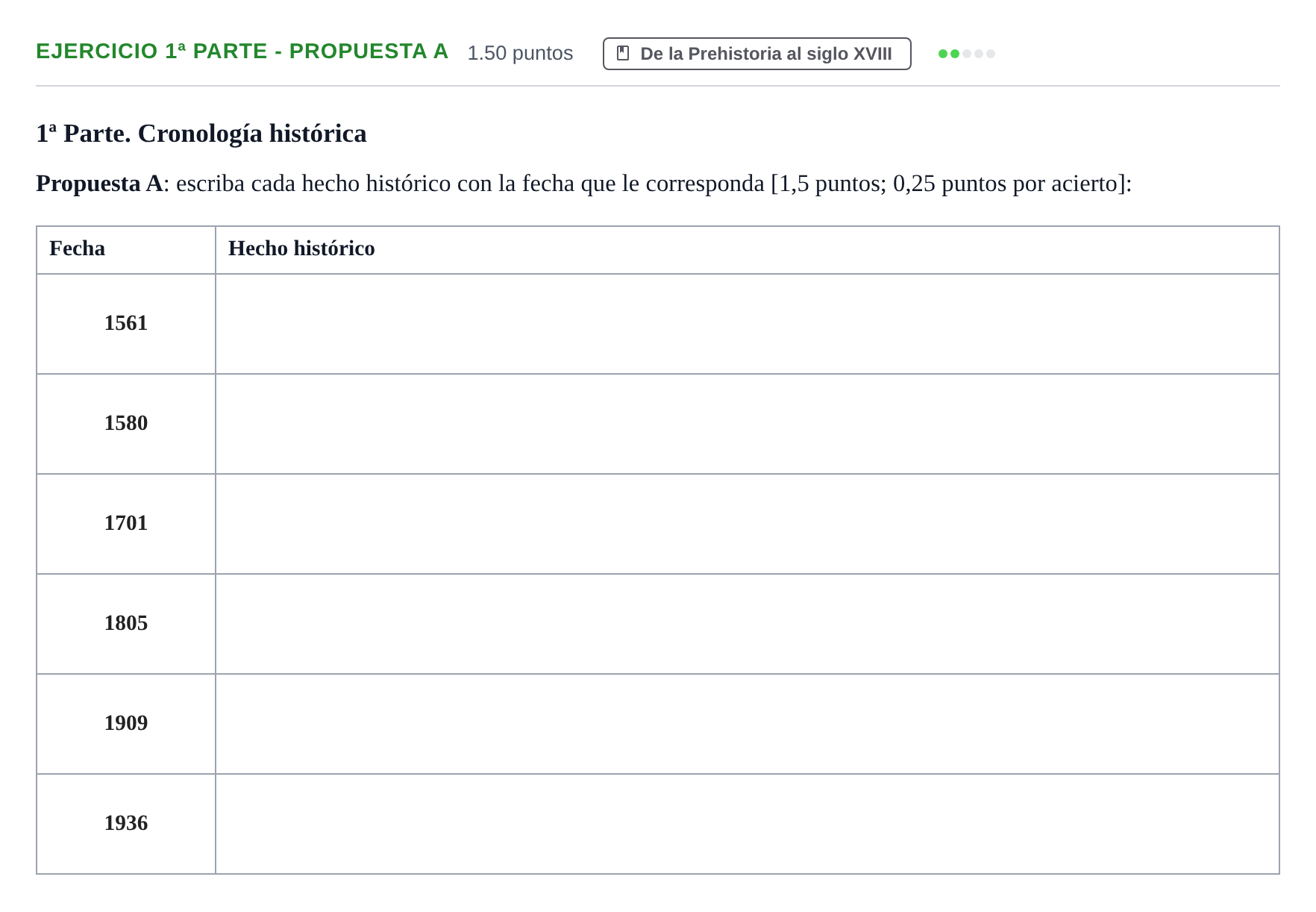 Enunciado: Ejercicio 1ª Parte - Propuesta A · Historia de España PAU Castilla-La Mancha Extraordinaria 2023