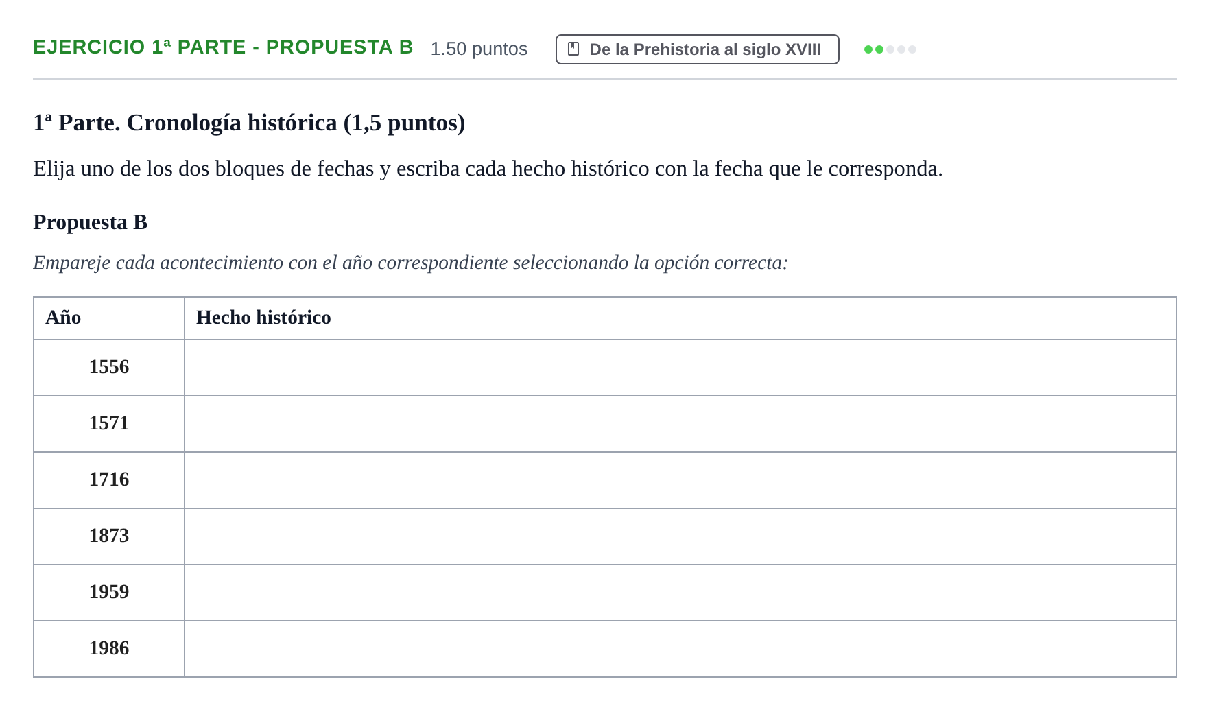 Enunciado: Ejercicio 1ª Parte - Propuesta B · Historia de España PAU Castilla-La Mancha Extraordinaria 2023