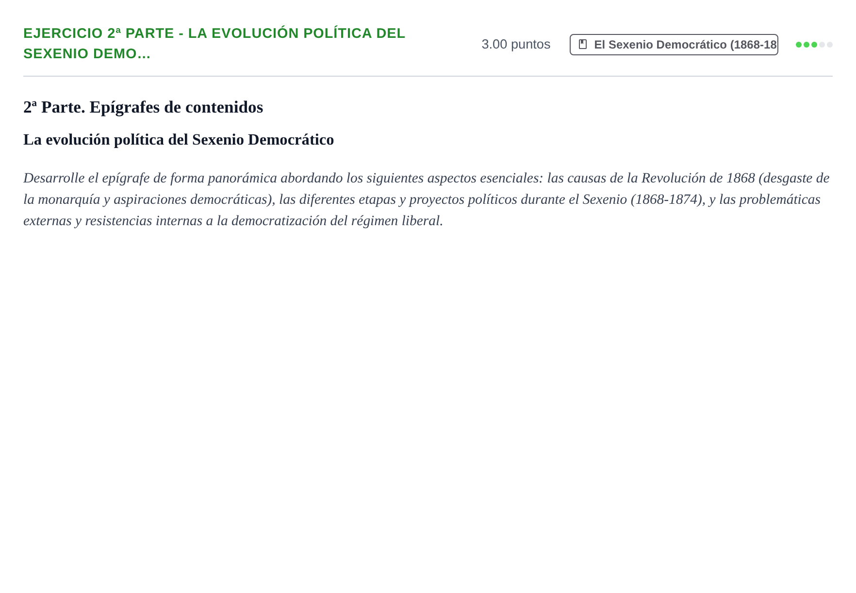 Enunciado: Ejercicio 2ª Parte - La evolución política del Sexenio Demo… · Historia de España PAU Castilla-La Mancha Extraordinaria 2023