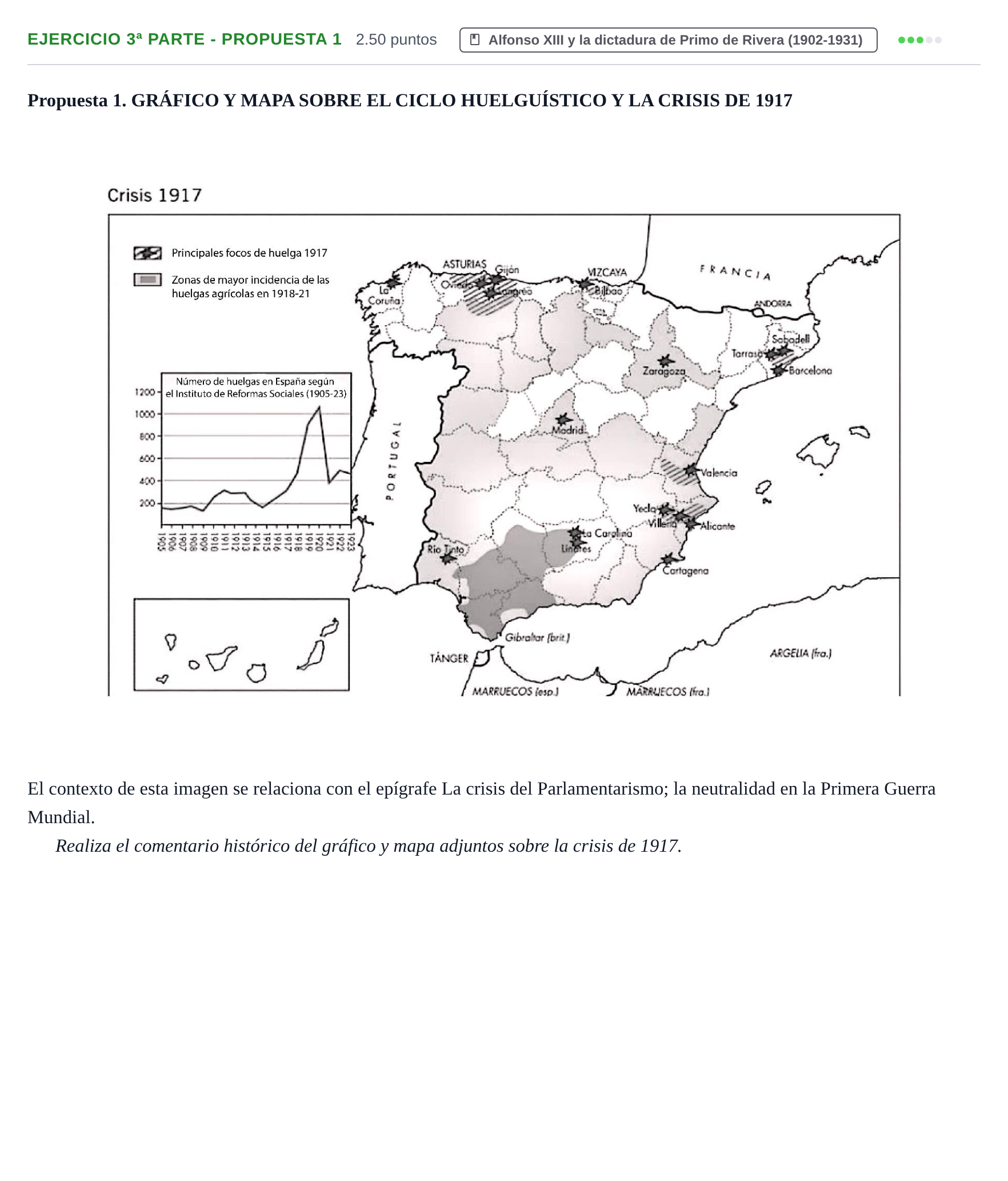 Enunciado: Ejercicio 3ª Parte - Propuesta 1 · Historia de España PAU Castilla-La Mancha Extraordinaria 2023