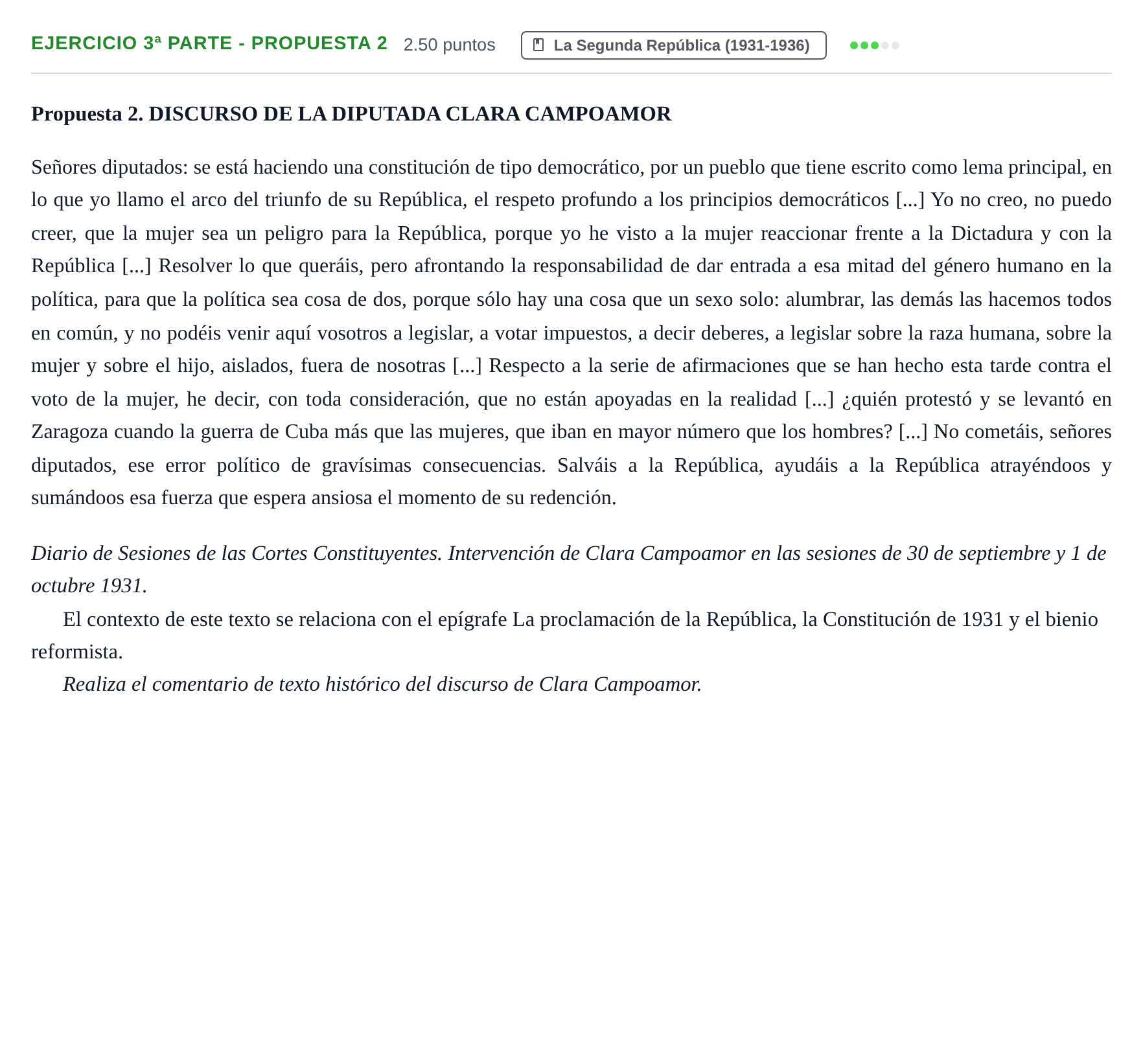 Enunciado: Ejercicio 3ª Parte - Propuesta 2 · Historia de España PAU Castilla-La Mancha Extraordinaria 2023