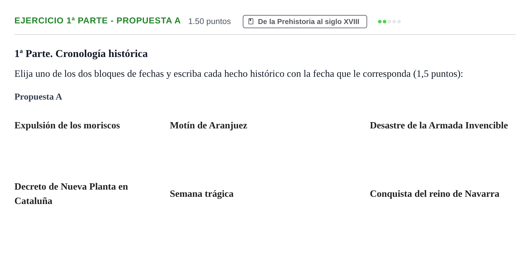 Enunciado: Ejercicio 1ª Parte - Propuesta A · Historia de España PAU Castilla-La Mancha Ordinaria 2023