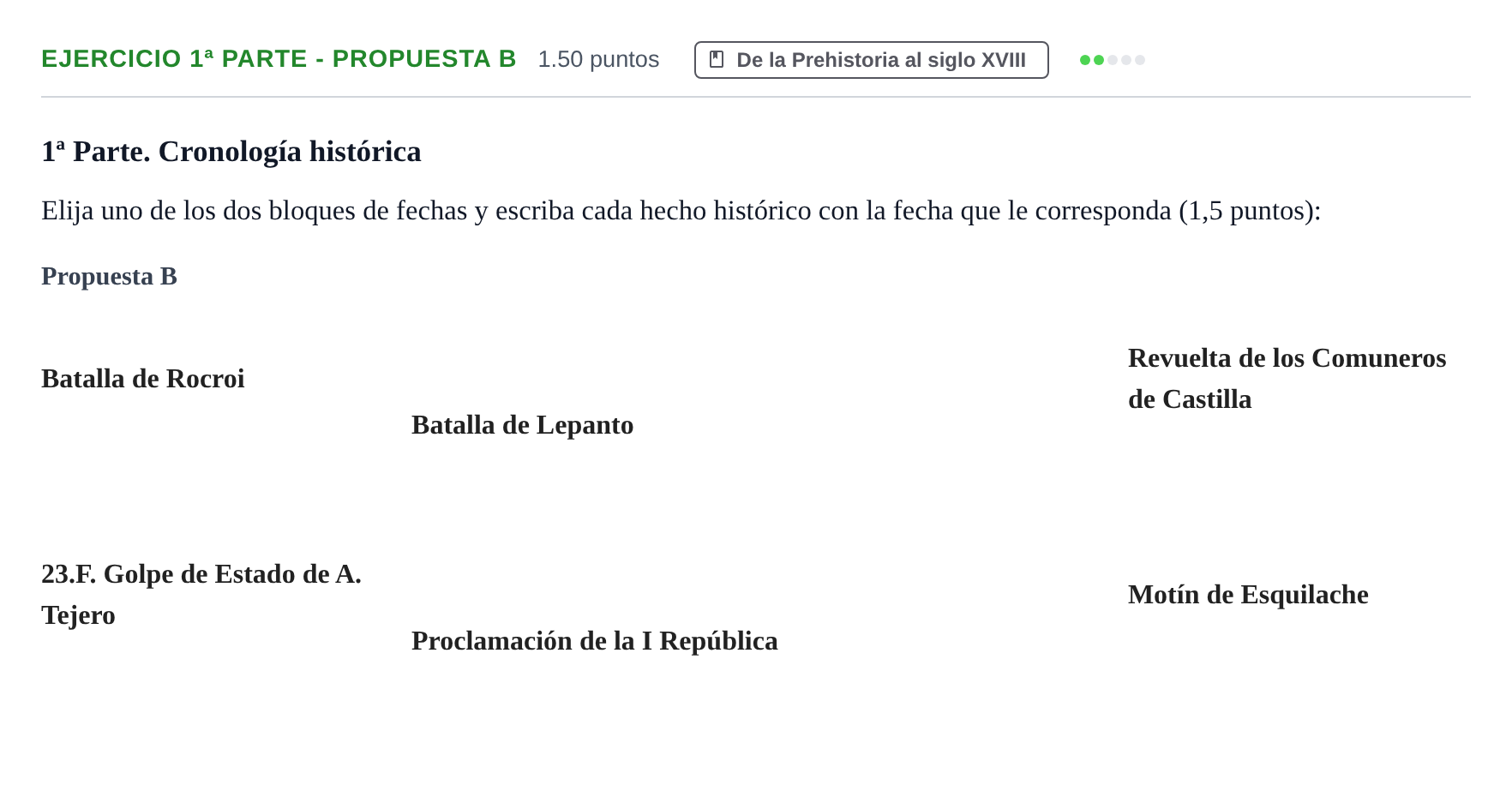 Enunciado: Ejercicio 1ª Parte - Propuesta B · Historia de España PAU Castilla-La Mancha Ordinaria 2023