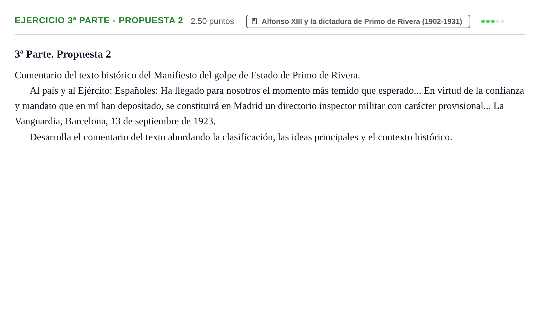 Enunciado: Ejercicio 3ª Parte - Propuesta 2 · Historia de España PAU Castilla-La Mancha Ordinaria 2023
