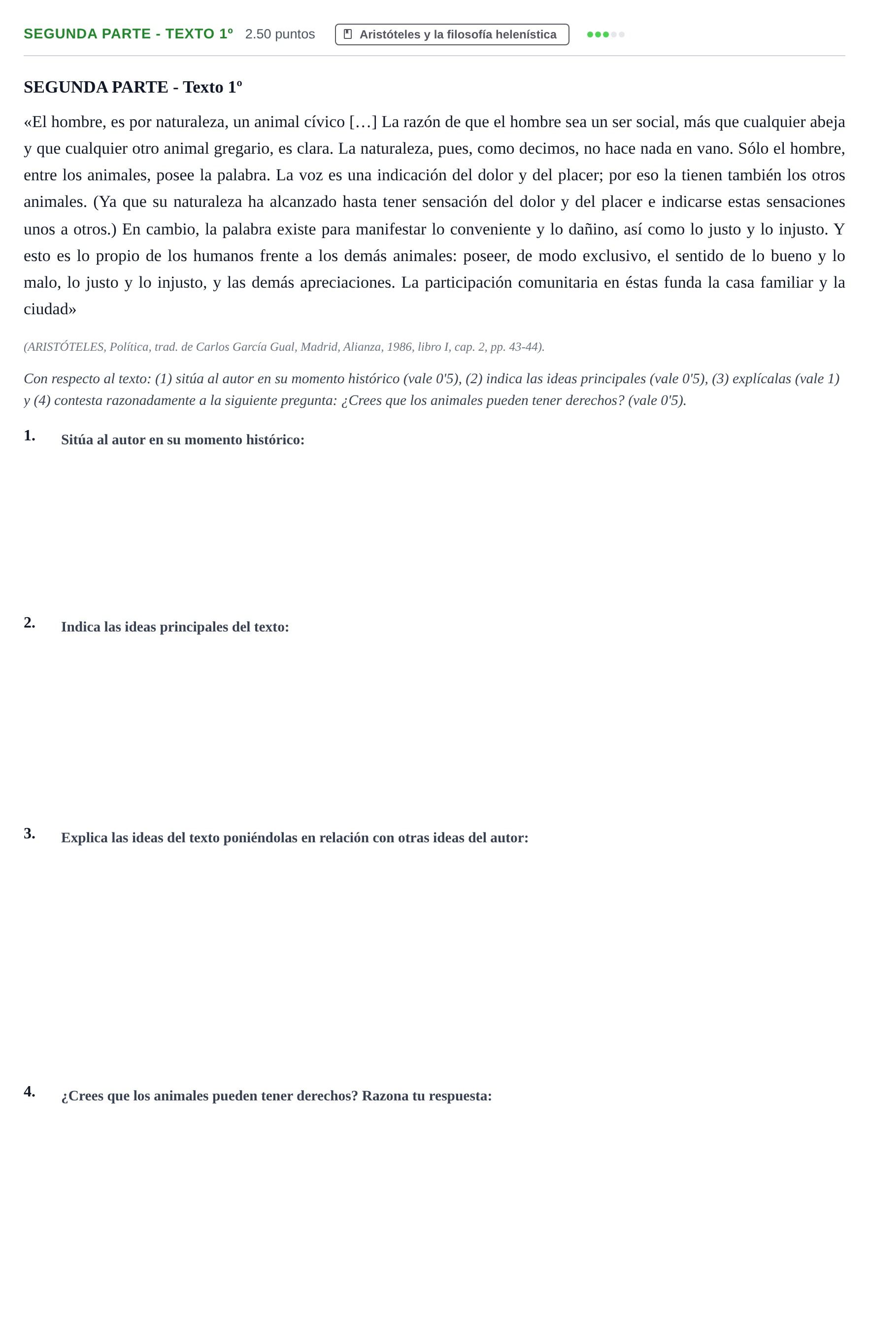 Enunciado: Ejercicio Segunda Parte - Texto 1º · Historia de la Filosofía PAU Castilla-La Mancha Extraordinaria 2023