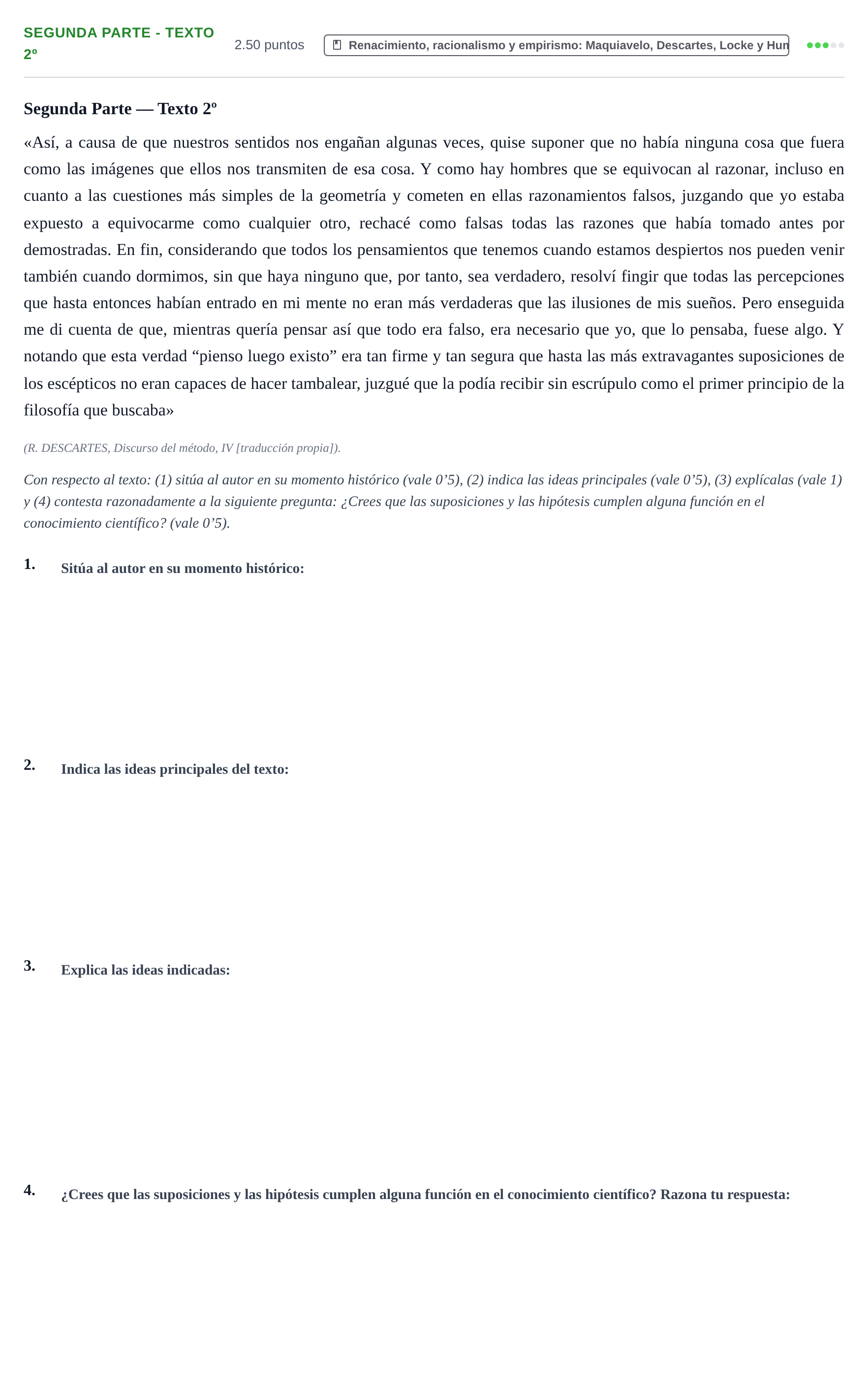 Enunciado: Ejercicio Segunda Parte - Texto 2º · Historia de la Filosofía PAU Castilla-La Mancha Extraordinaria 2023
