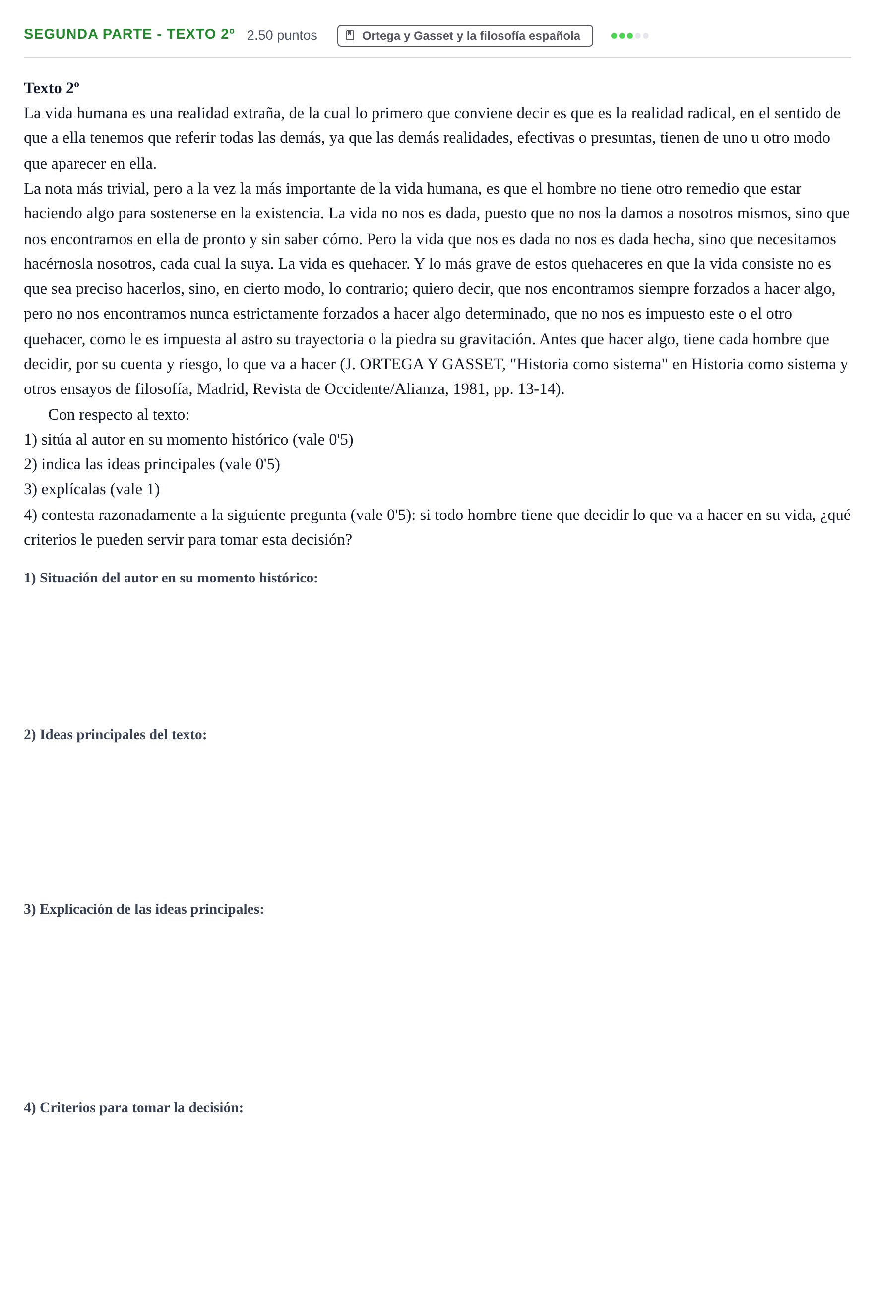 Enunciado: Ejercicio Segunda parte - Texto 2º · Historia de la Filosofía PAU Castilla-La Mancha Ordinaria 2023