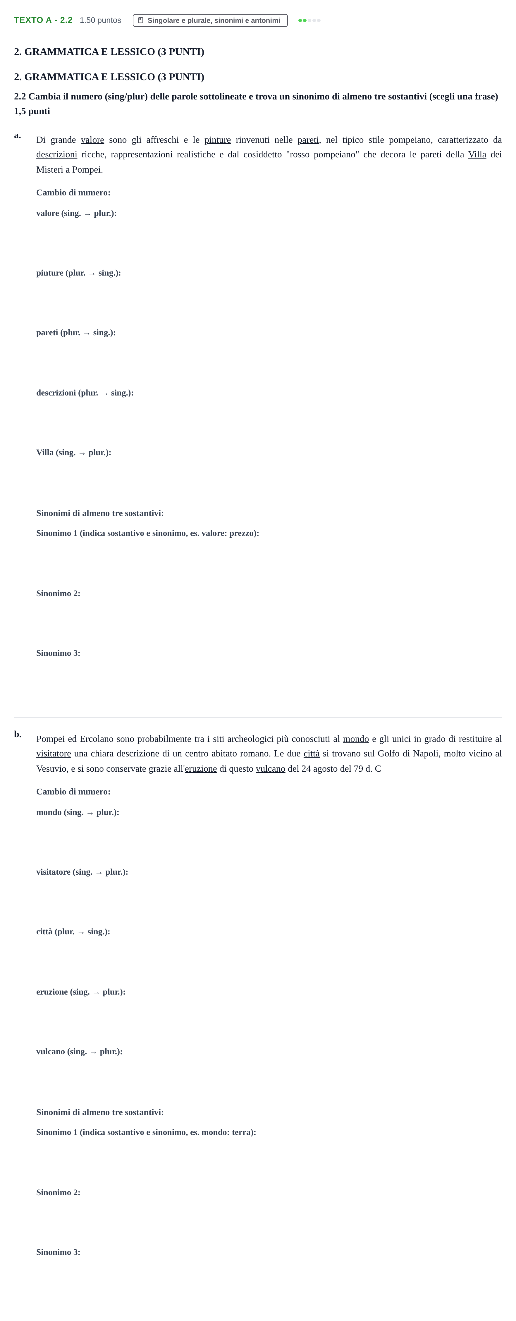 Enunciado: Ejercicio Texto A - 2.2 · Italiano PAU Castilla-La Mancha Extraordinaria 2023