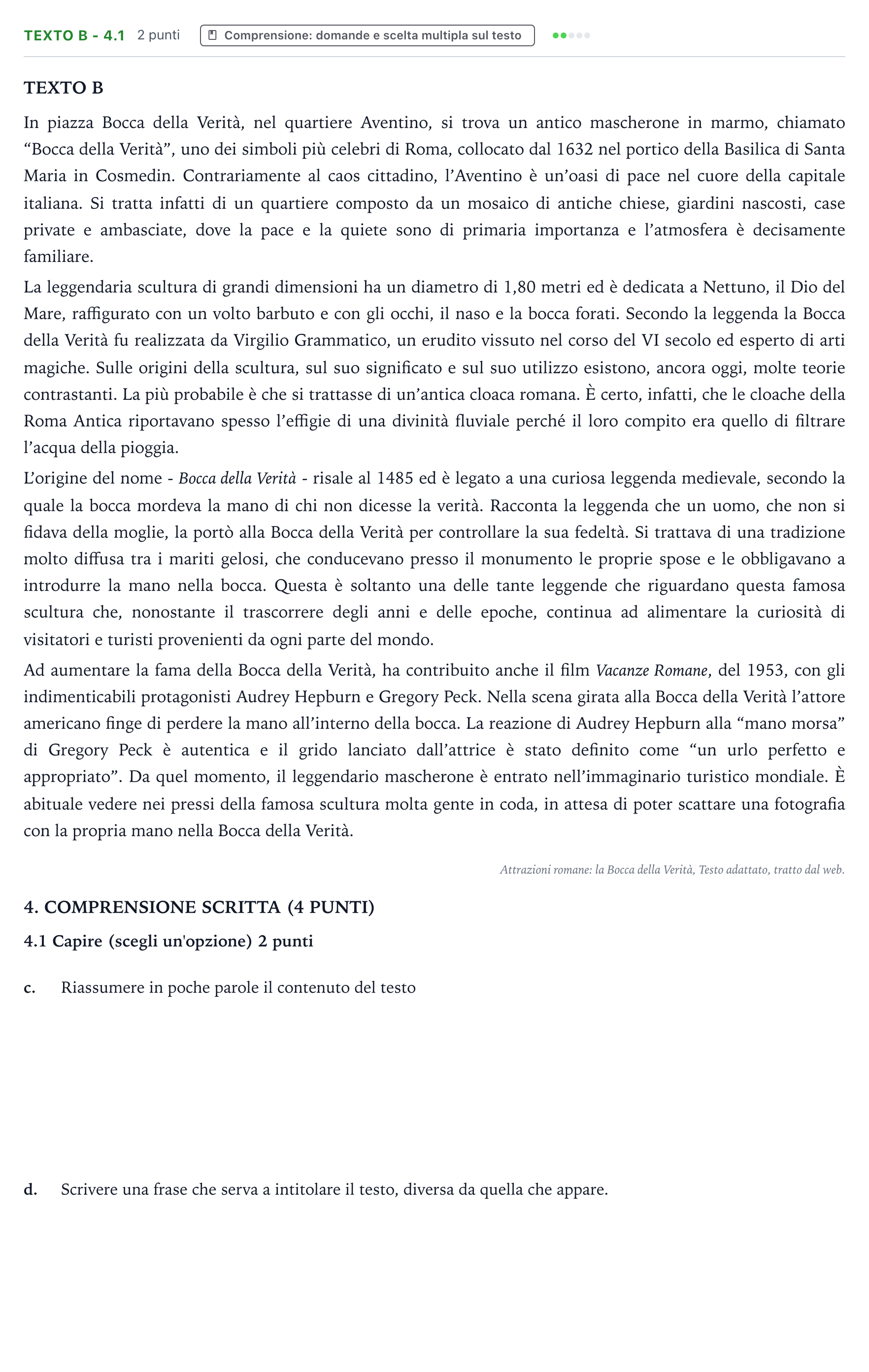 Enunciado: Ejercicio Texto B - 4.1 · Italiano PAU Castilla-La Mancha Extraordinaria 2023