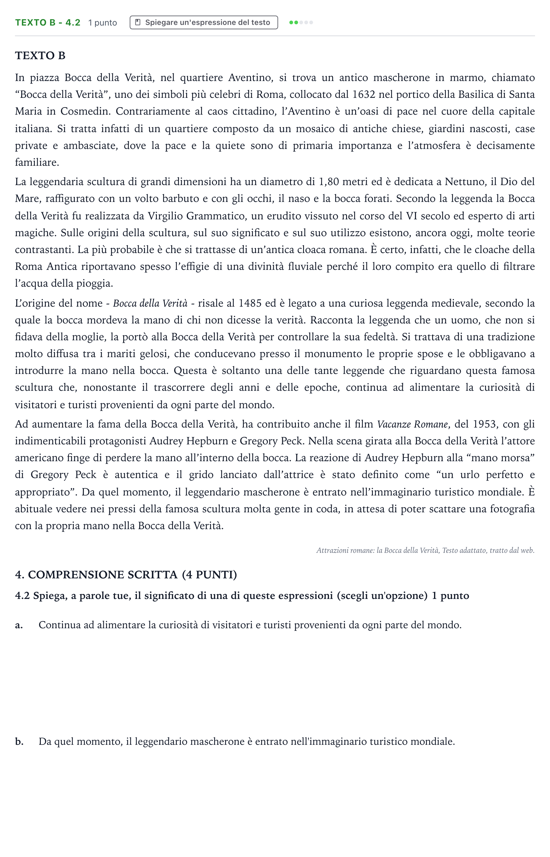 Enunciado: Ejercicio Texto B - 4.2 · Italiano PAU Castilla-La Mancha Extraordinaria 2023