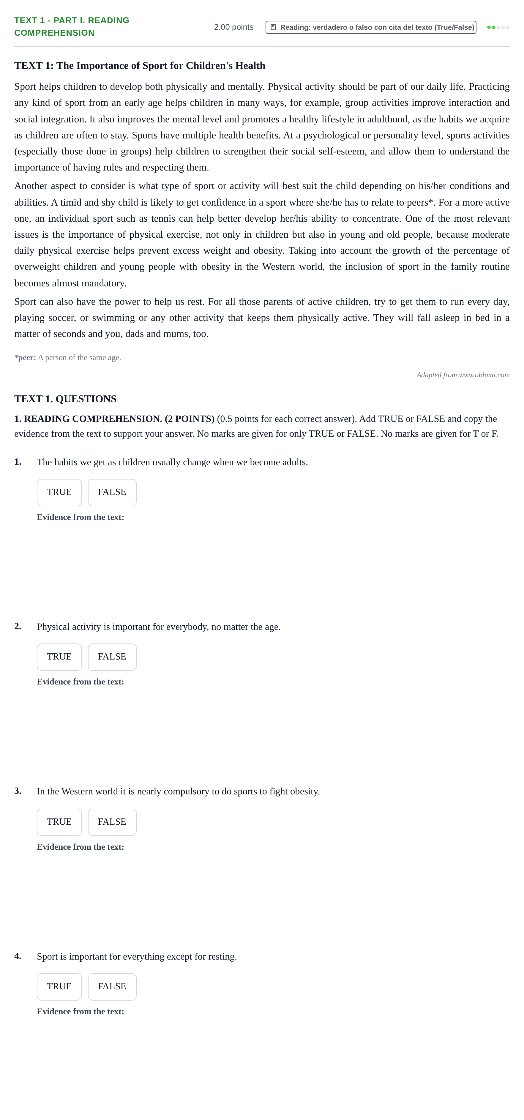 Enunciado: Ejercicio Text 1 - Part I. Reading Comprehension · Inglés PAU Castilla-La Mancha Extraordinaria 2023
