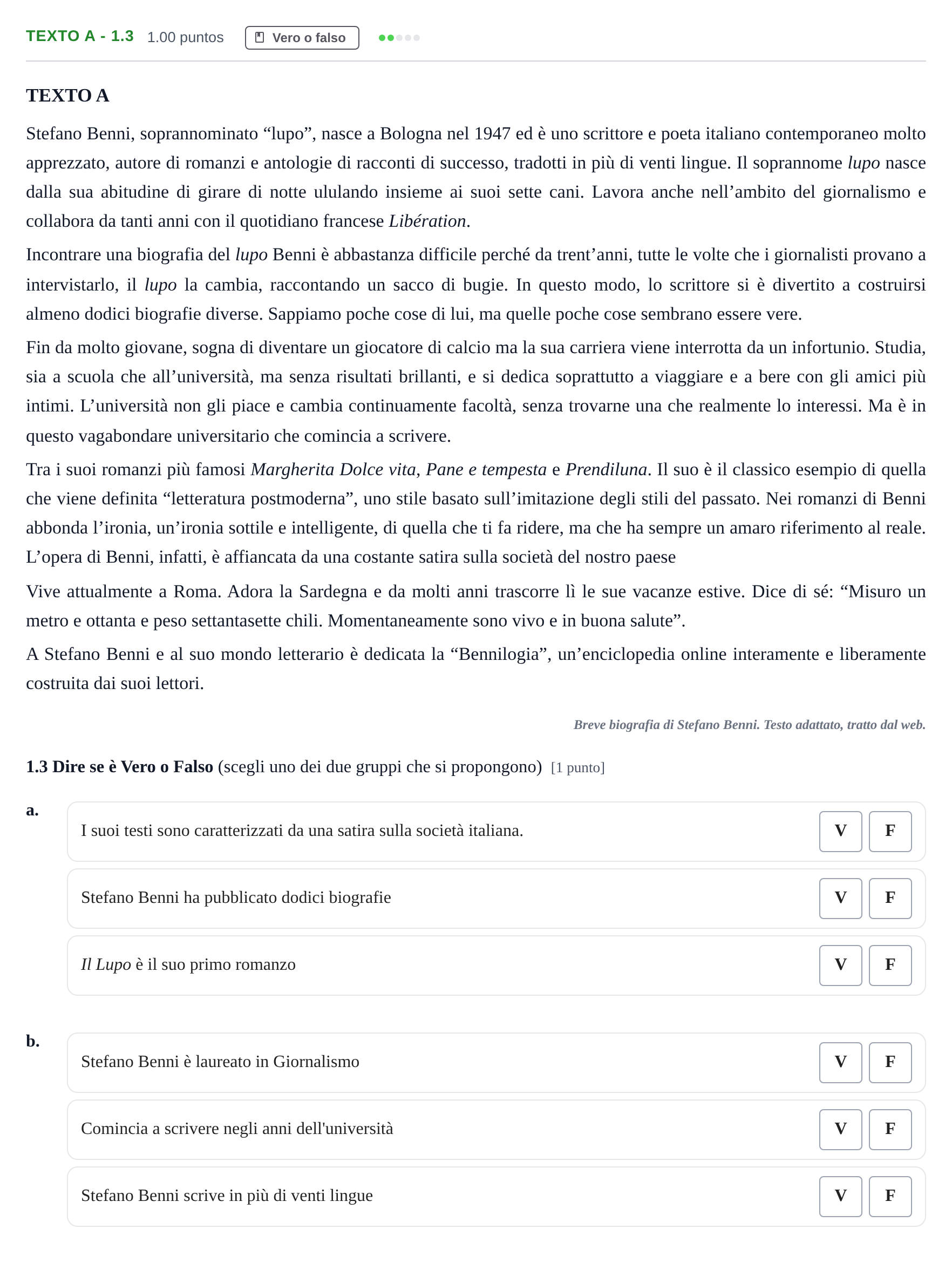 Enunciado: Ejercicio Texto A - 1.3 · Italiano PAU Castilla-La Mancha Ordinaria 2023