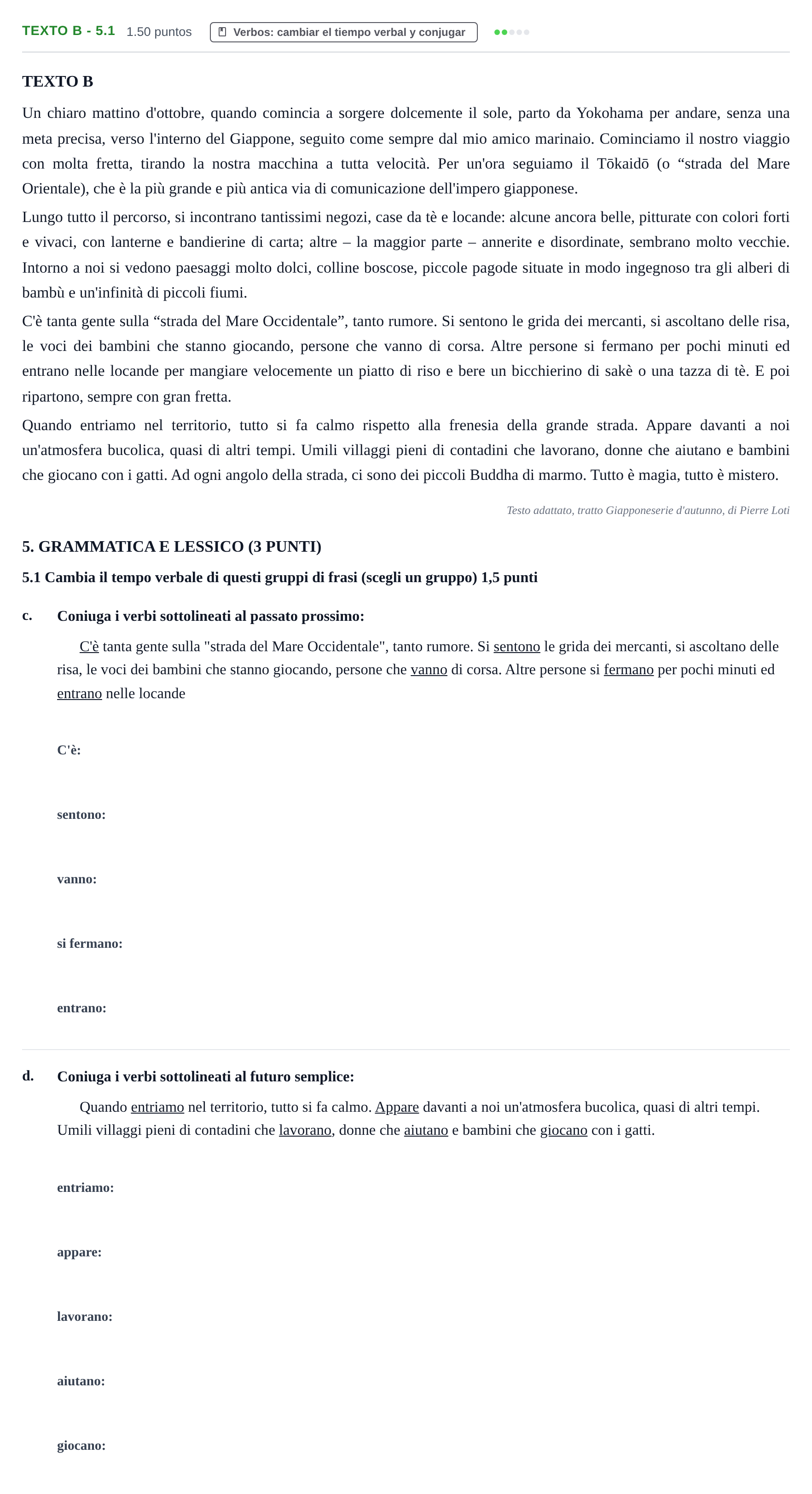 Enunciado: Ejercicio Texto B - 5.1 · Italiano PAU Castilla-La Mancha Ordinaria 2023