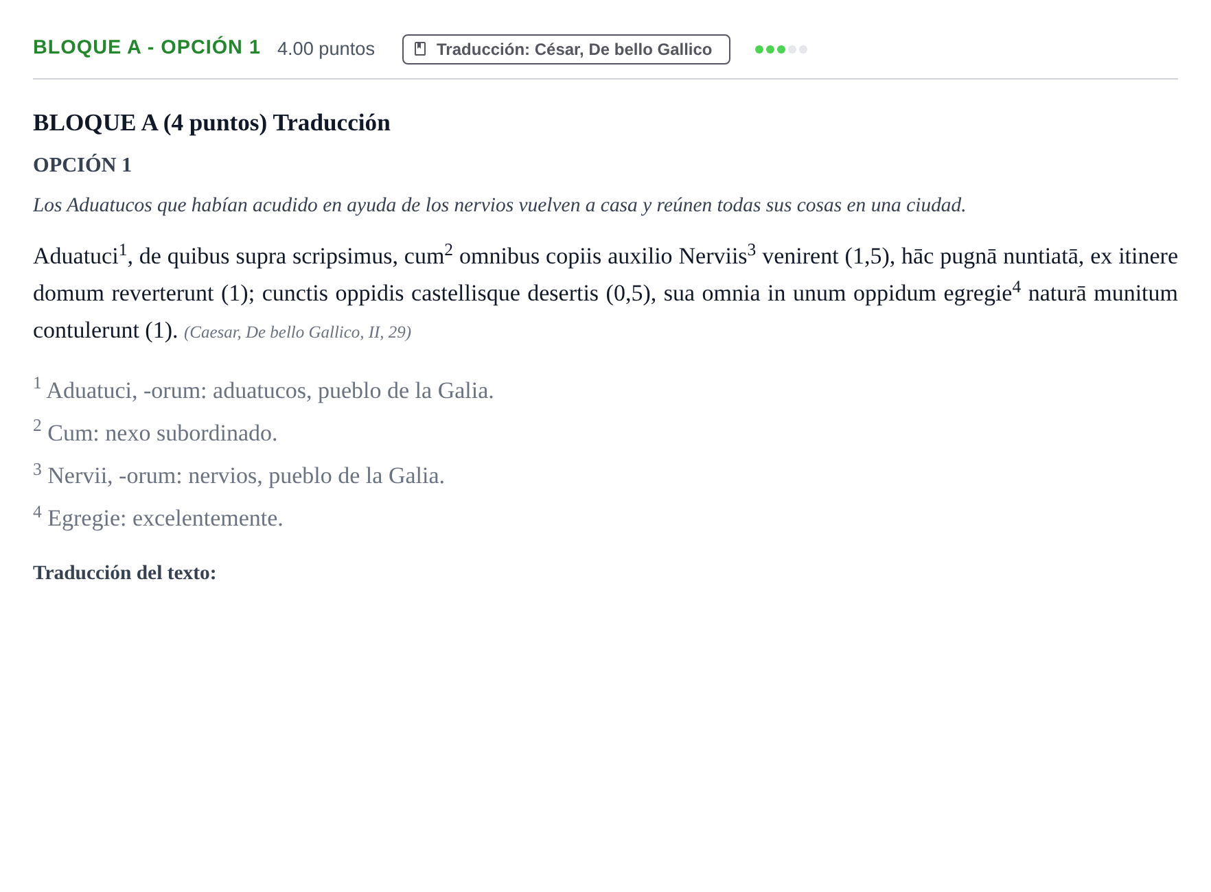 Enunciado: Bloque A - Opción 1 · Latín II PAU Castilla-La Mancha Extraordinaria 2023
