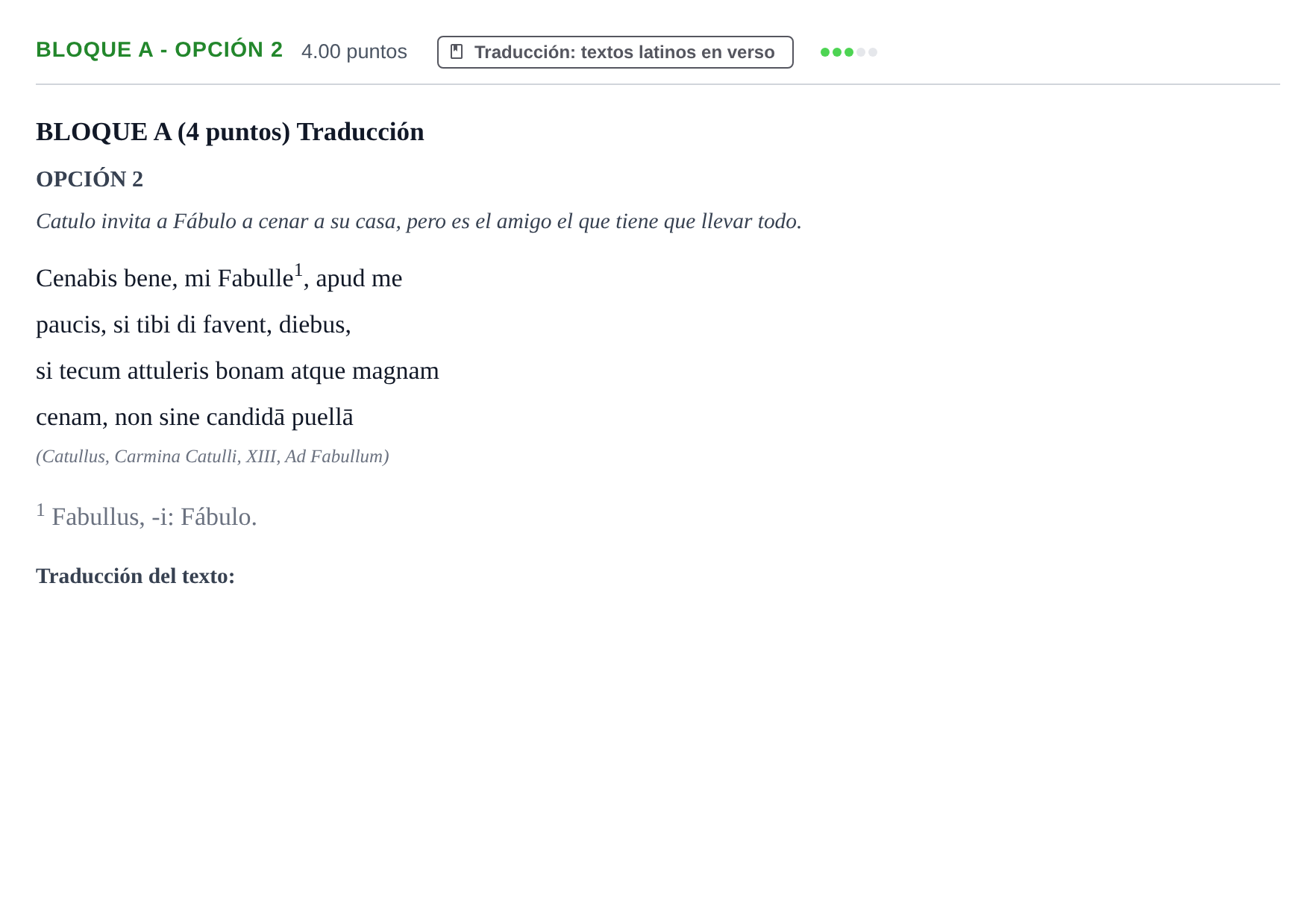 Enunciado: Bloque A - Opción 2 · Latín II PAU Castilla-La Mancha Extraordinaria 2023