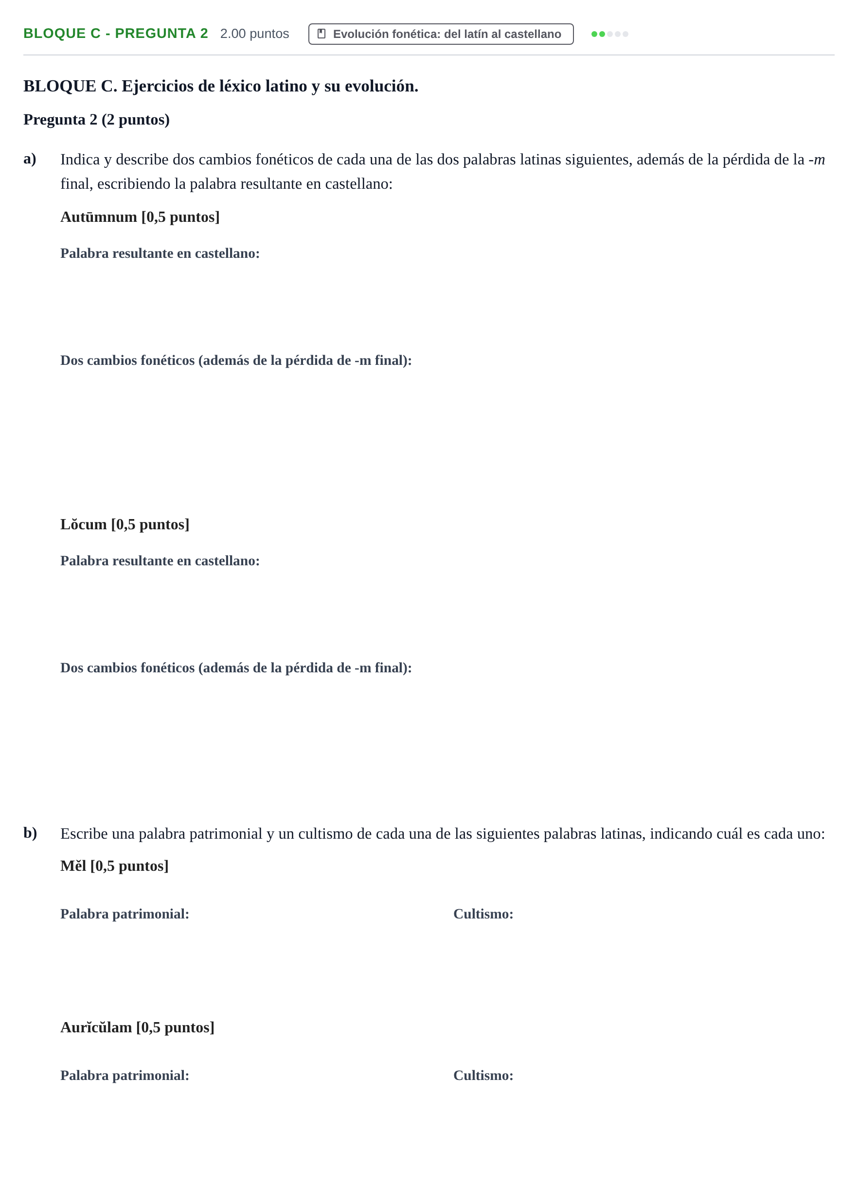 Enunciado: Bloque C - Pregunta 2 · Latín II PAU Castilla-La Mancha Extraordinaria 2023