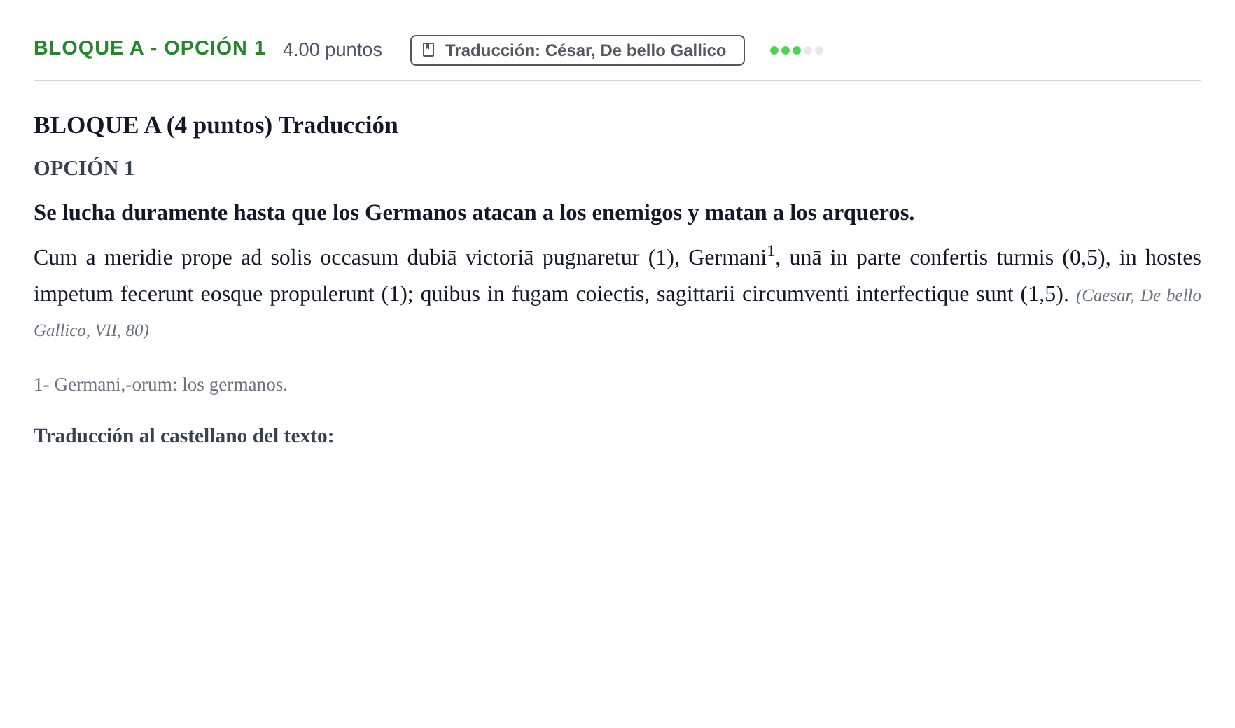 Enunciado: Bloque A - Opción 1 · Latín II PAU Castilla-La Mancha Ordinaria 2023