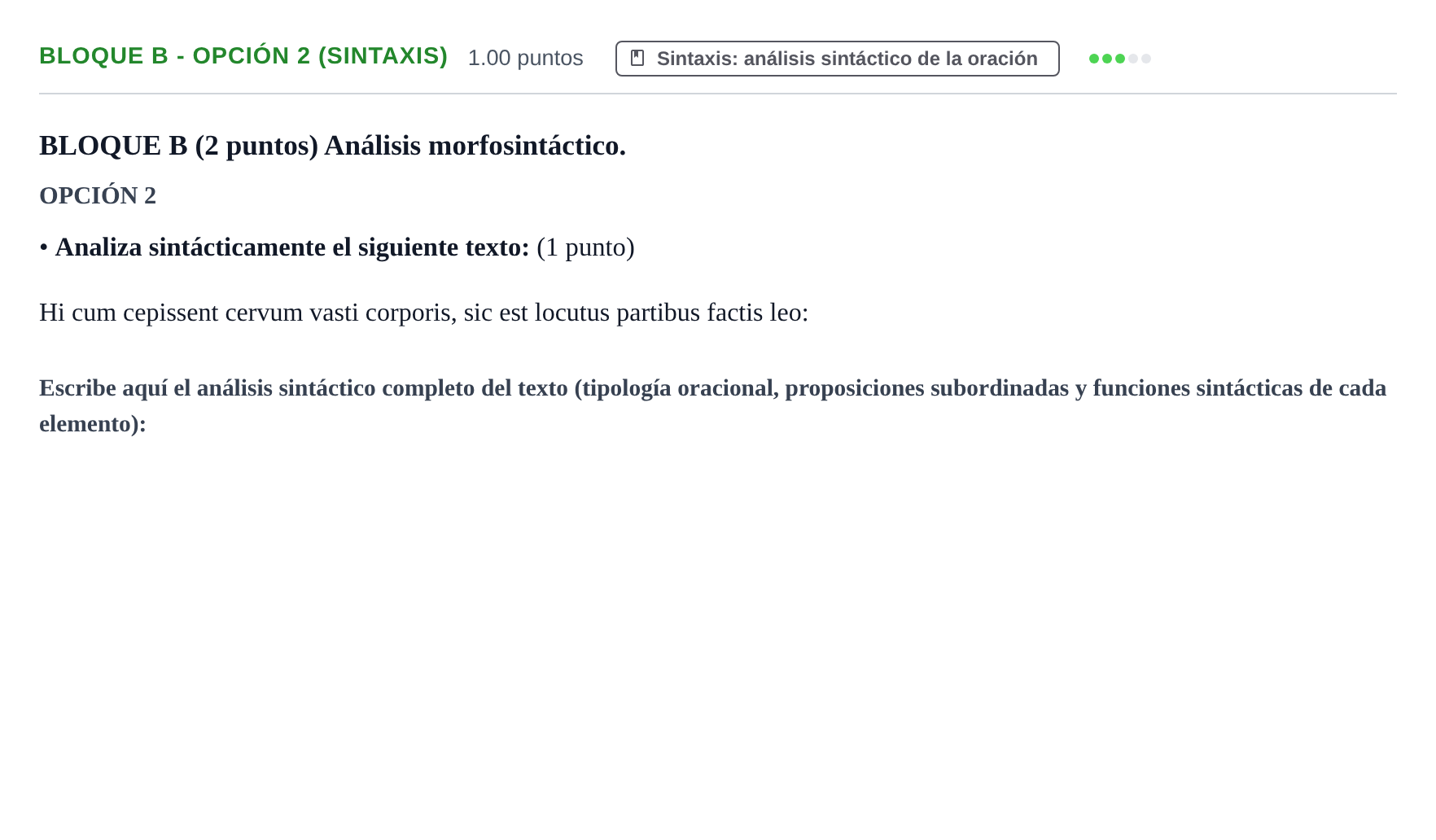 Enunciado: Bloque B - Opción 2 (Sintaxis) · Latín II PAU Castilla-La Mancha Ordinaria 2023
