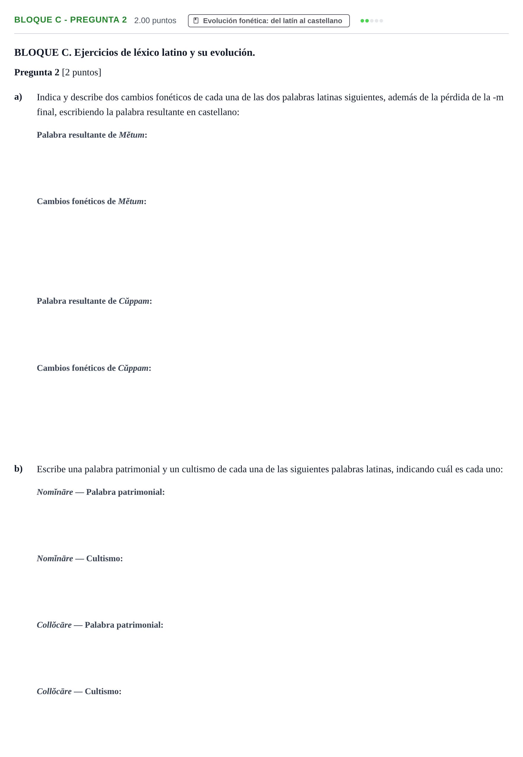 Enunciado: Bloque C - Pregunta 2 · Latín II PAU Castilla-La Mancha Ordinaria 2023