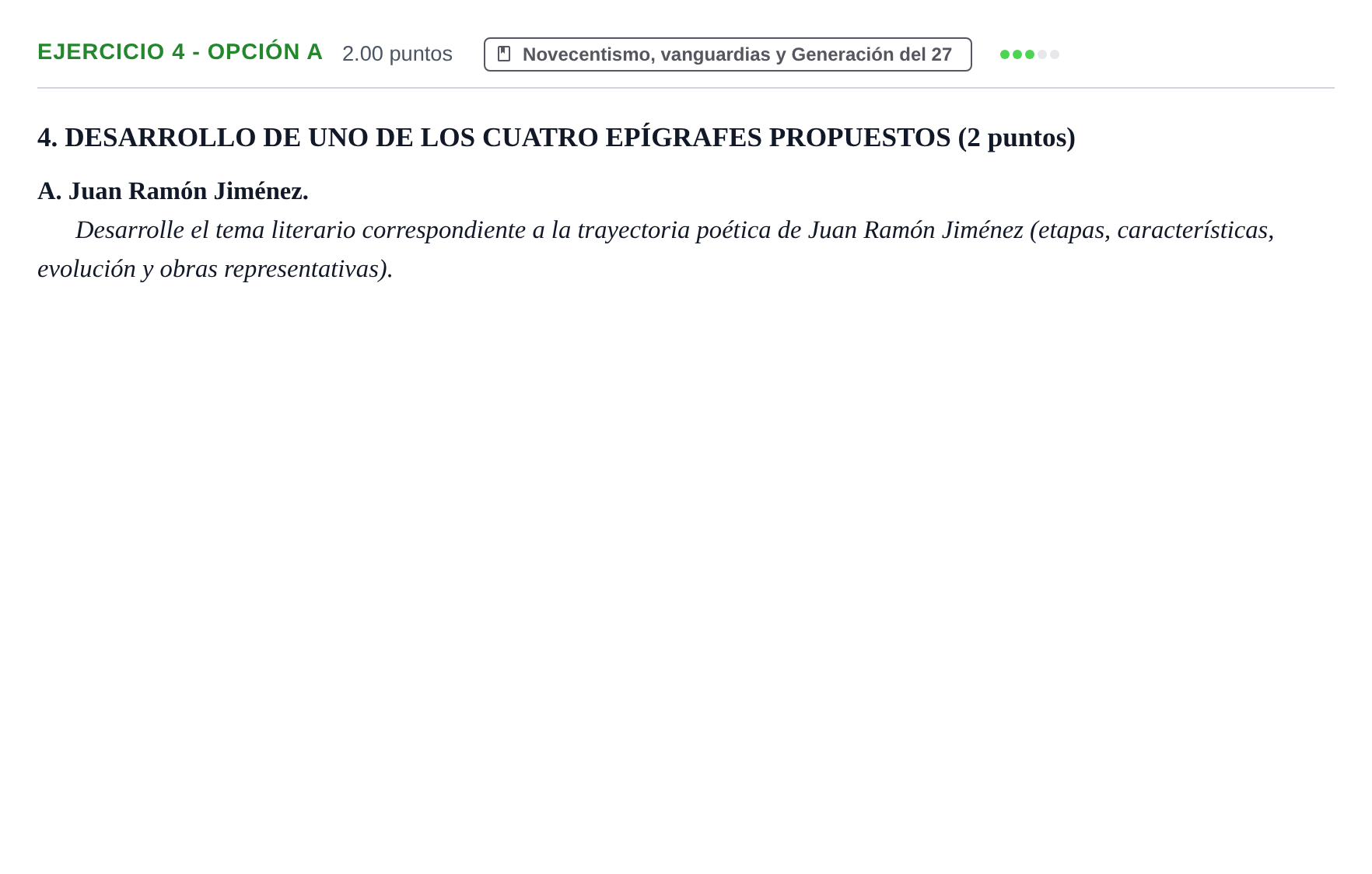 Enunciado: Ejercicio 4 - Opción A · Lengua Castellana y Literatura II PAU Castilla-La Mancha Extraordinaria 2023