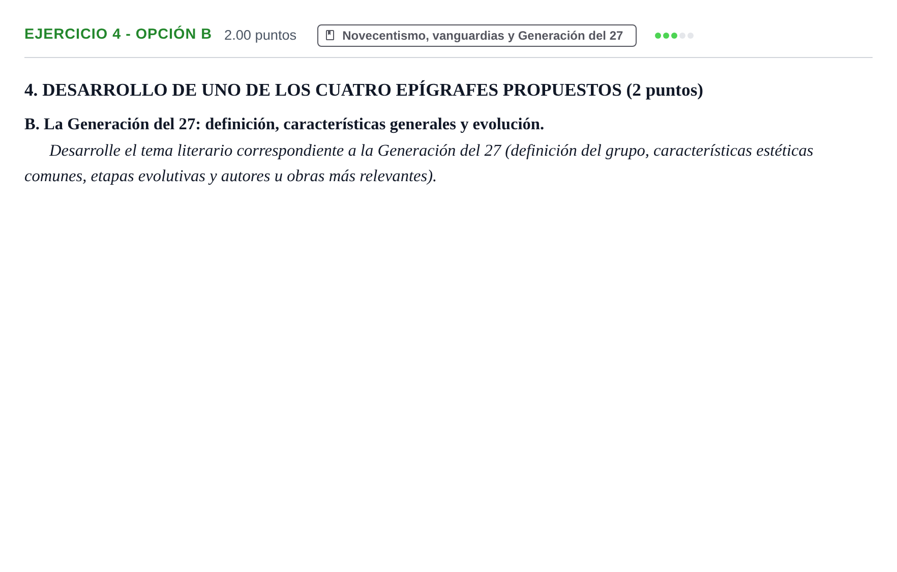 Enunciado: Ejercicio 4 - Opción B · Lengua Castellana y Literatura II PAU Castilla-La Mancha Extraordinaria 2023