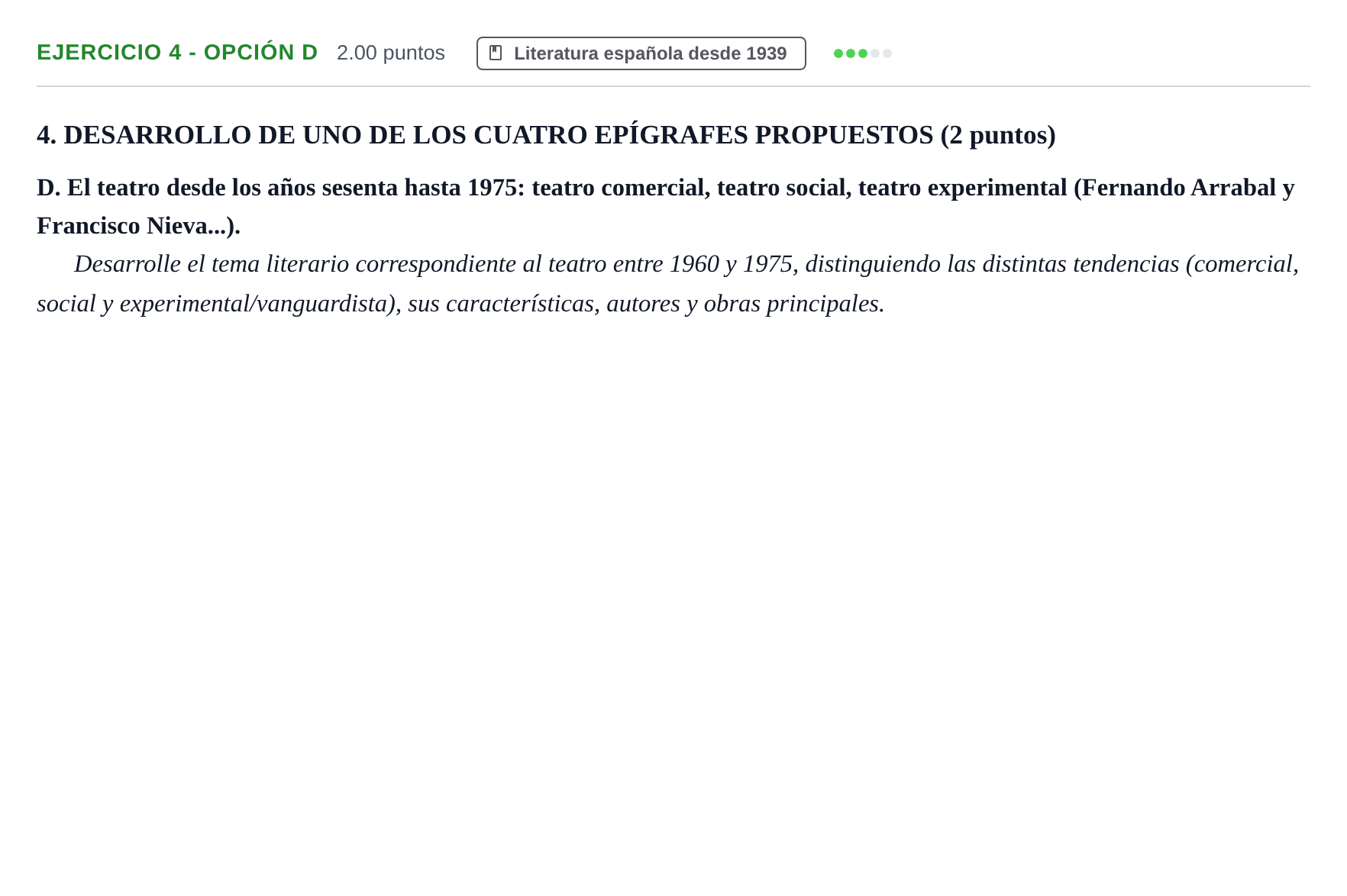 Enunciado: Ejercicio 4 - Opción D · Lengua Castellana y Literatura II PAU Castilla-La Mancha Extraordinaria 2023