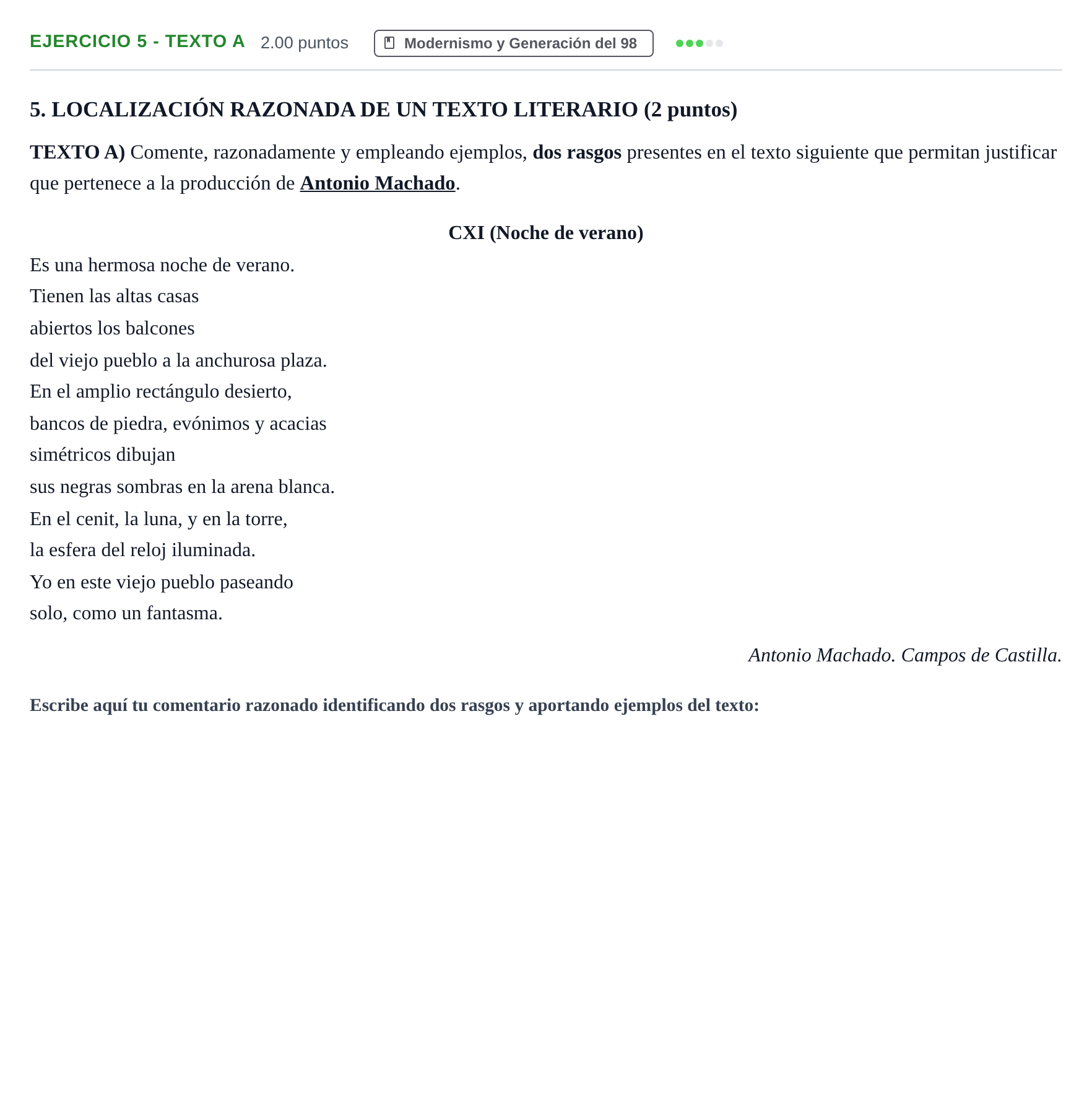 Enunciado: Ejercicio 5 - Texto A · Lengua Castellana y Literatura II PAU Castilla-La Mancha Extraordinaria 2023