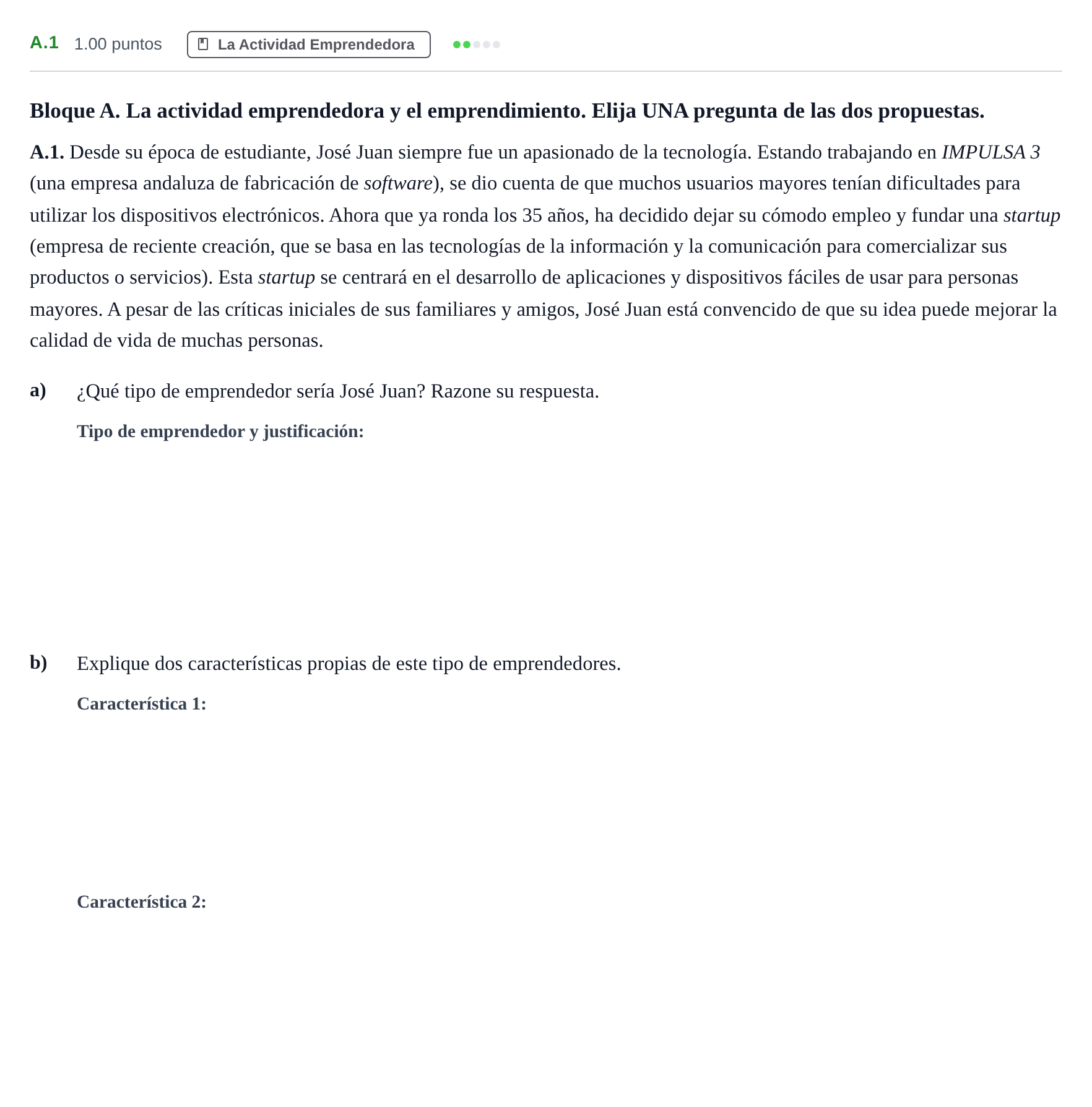 Enunciado: Ejercicio A.1 · Economía de la Empresa PAU Andalucía Ordinaria Suplente 2 2025