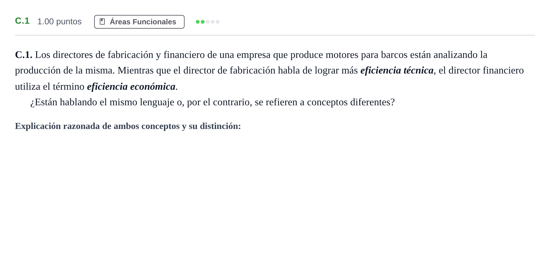 Enunciado: Ejercicio C.1 · Economía de la Empresa PAU Andalucía Ordinaria Suplente 2 2025