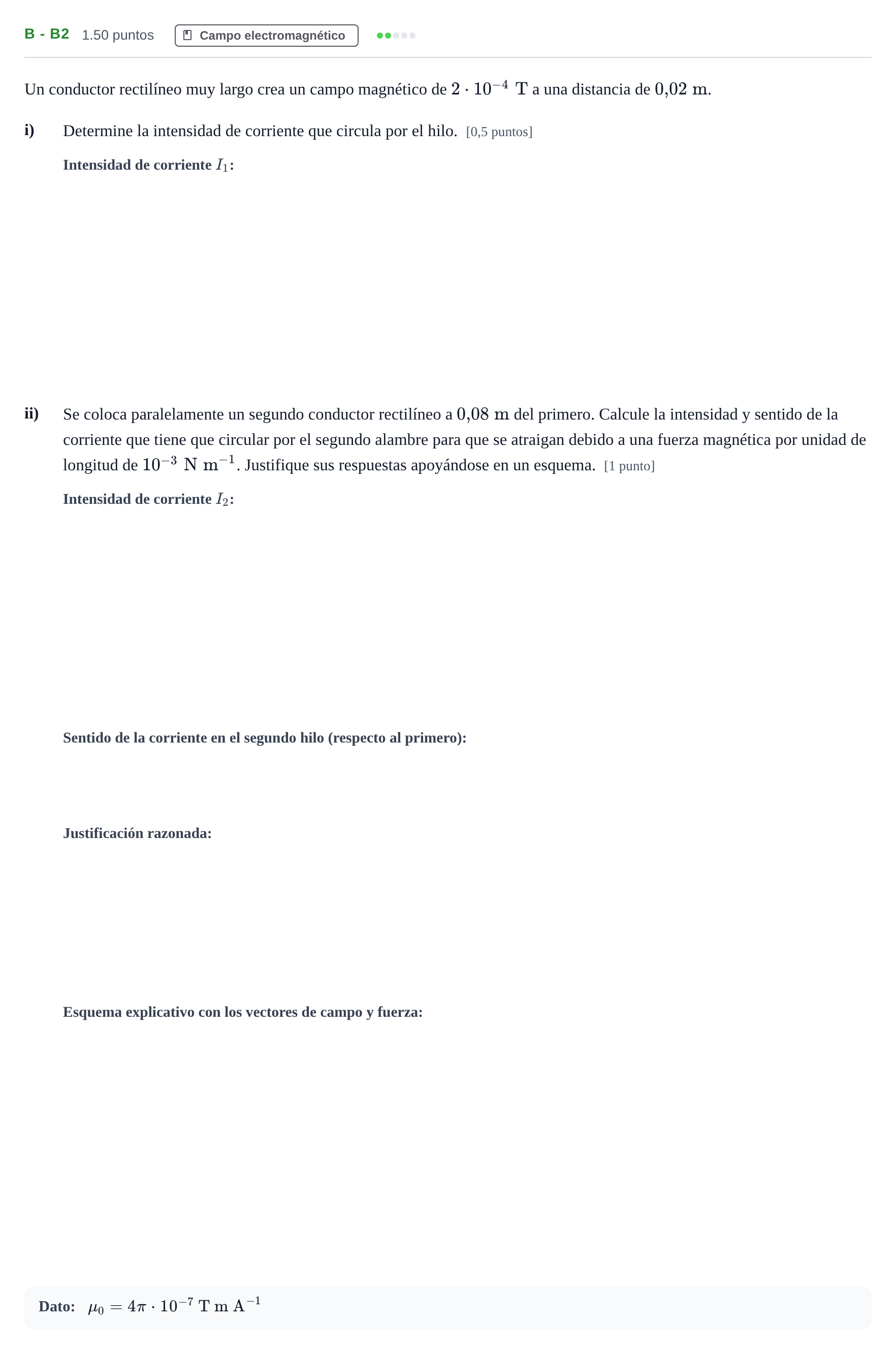 Enunciado: Ejercicio B - b2 · Física PAU Andalucía Extraordinaria Suplente 1 2025