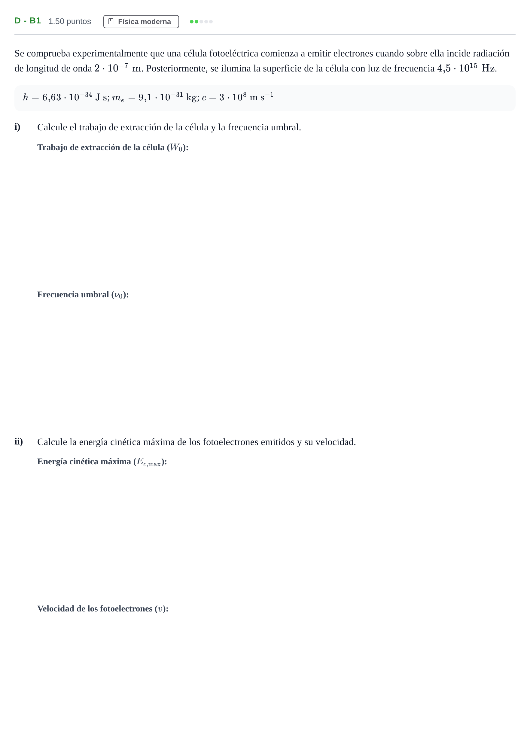 Enunciado: Ejercicio D - b1 · Física PAU Andalucía Extraordinaria Suplente 1 2025