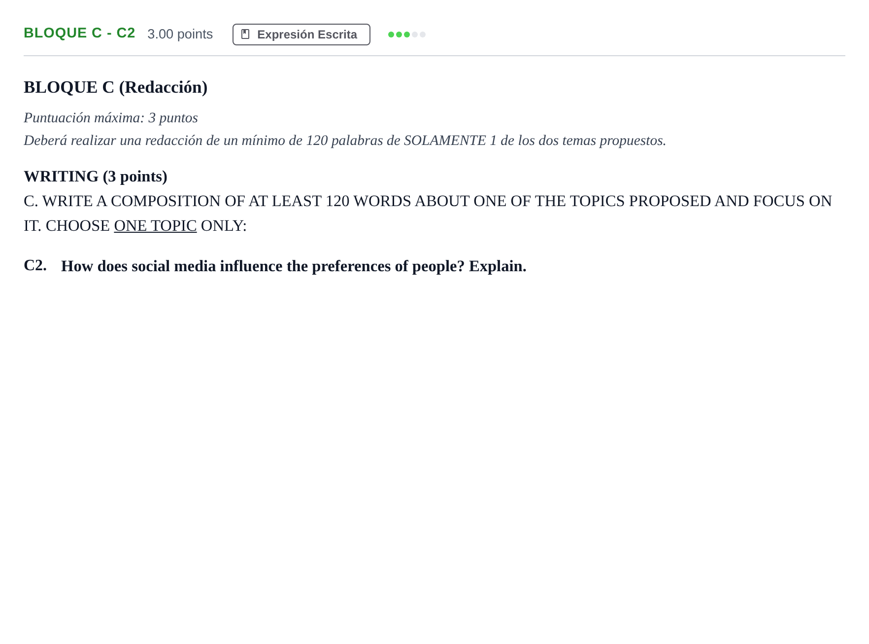 Enunciado: Bloque C - C2 · Inglés PAU Andalucía Extraordinaria Suplente 1 2025