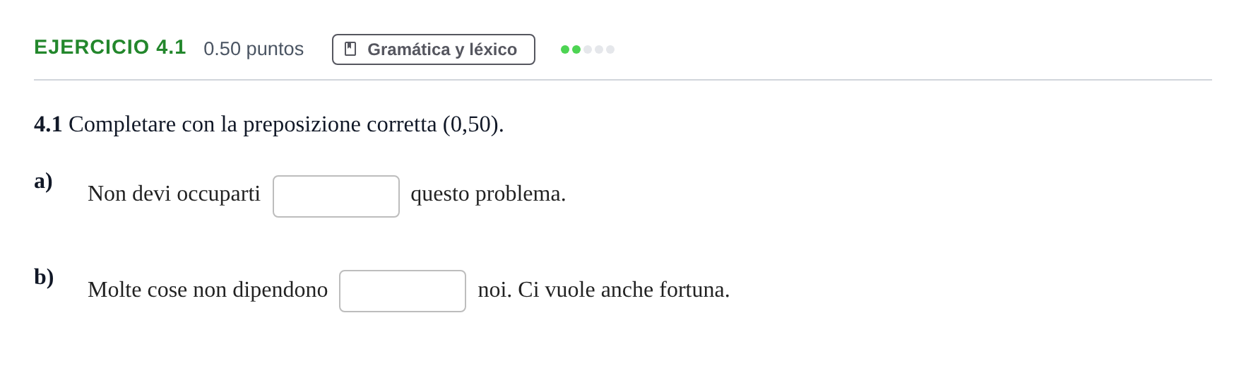 Enunciado: Ejercicio 4.1 · Italiano PAU Andalucía Extraordinaria Suplente 2 2025