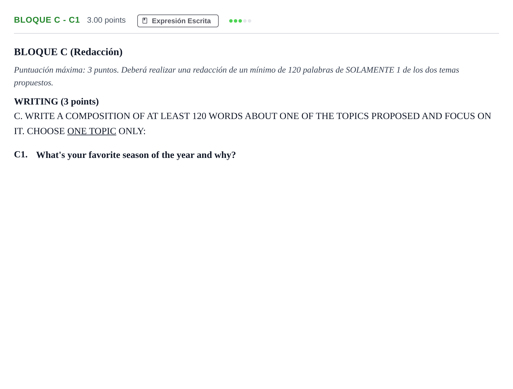 Enunciado: Bloque C - C1 · Inglés PAU Andalucía Extraordinaria Suplente 2 2025
