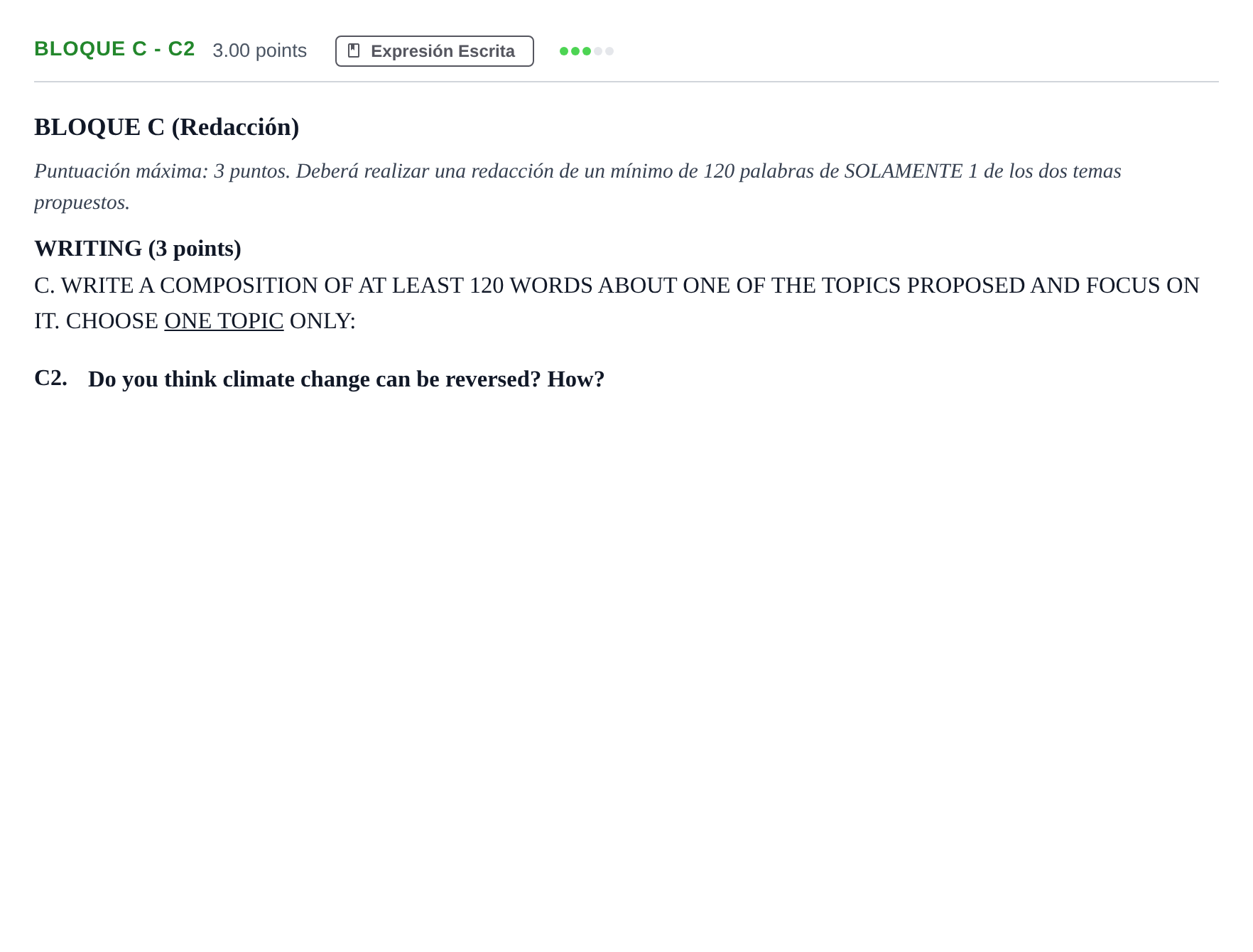 Enunciado: Bloque C - C2 · Inglés PAU Andalucía Extraordinaria Suplente 2 2025
