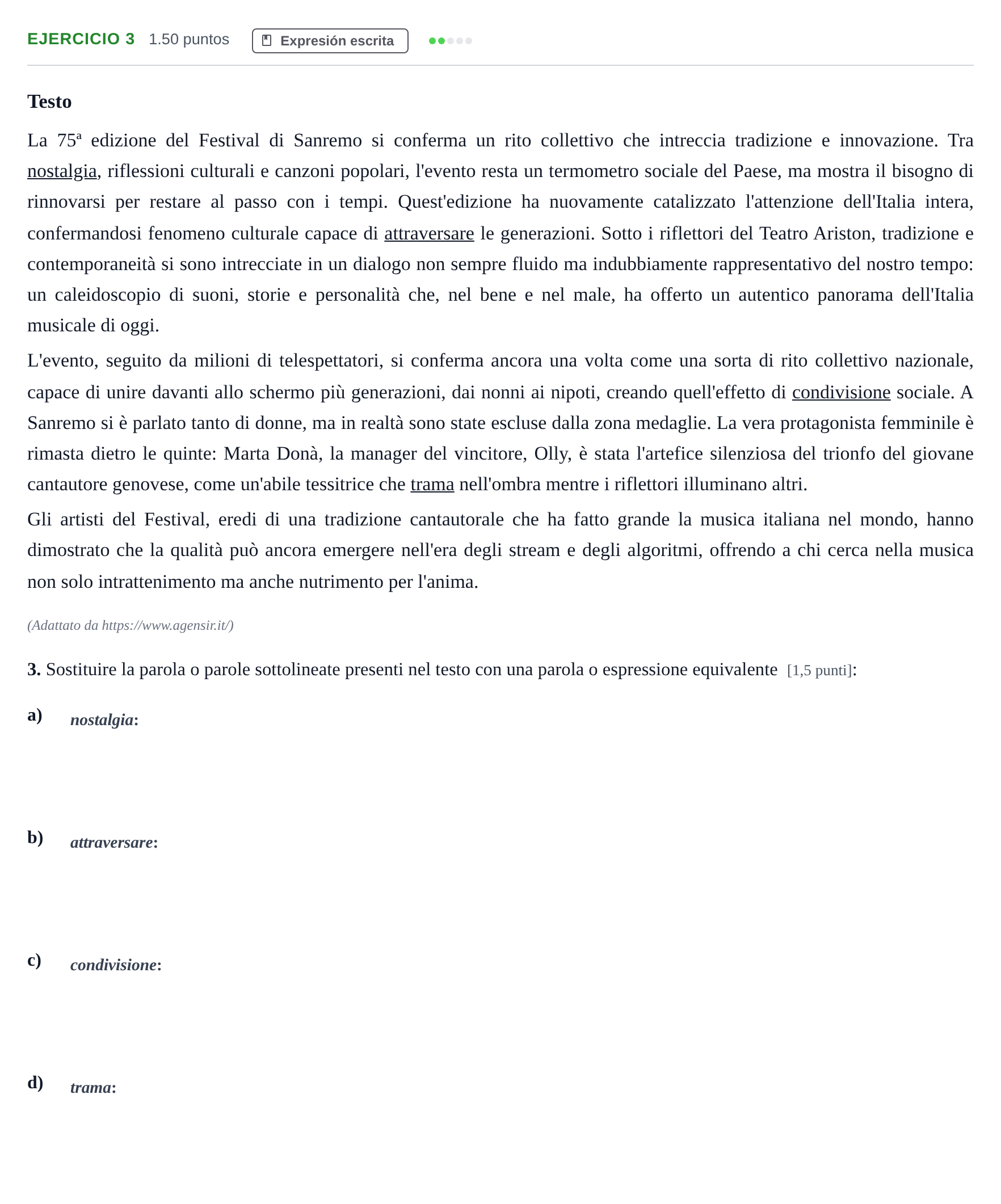 Enunciado: Problema 3 · Italiano PAU Andalucía Extraordinaria Titular (Acceso) 2025