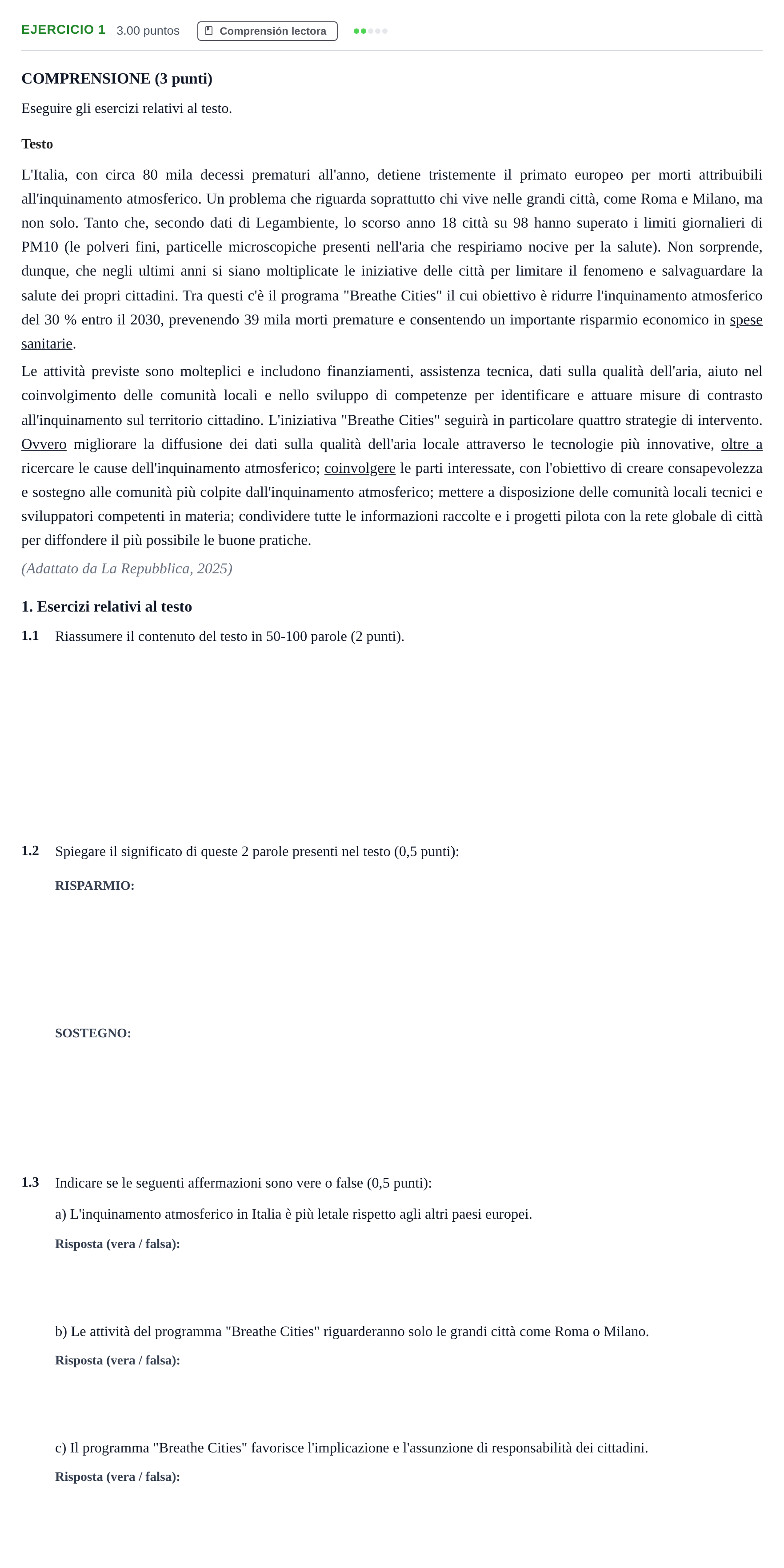 Enunciado: Problema 1 · Italiano PAU Andalucía Extraordinaria Titular (Admisión) 2025